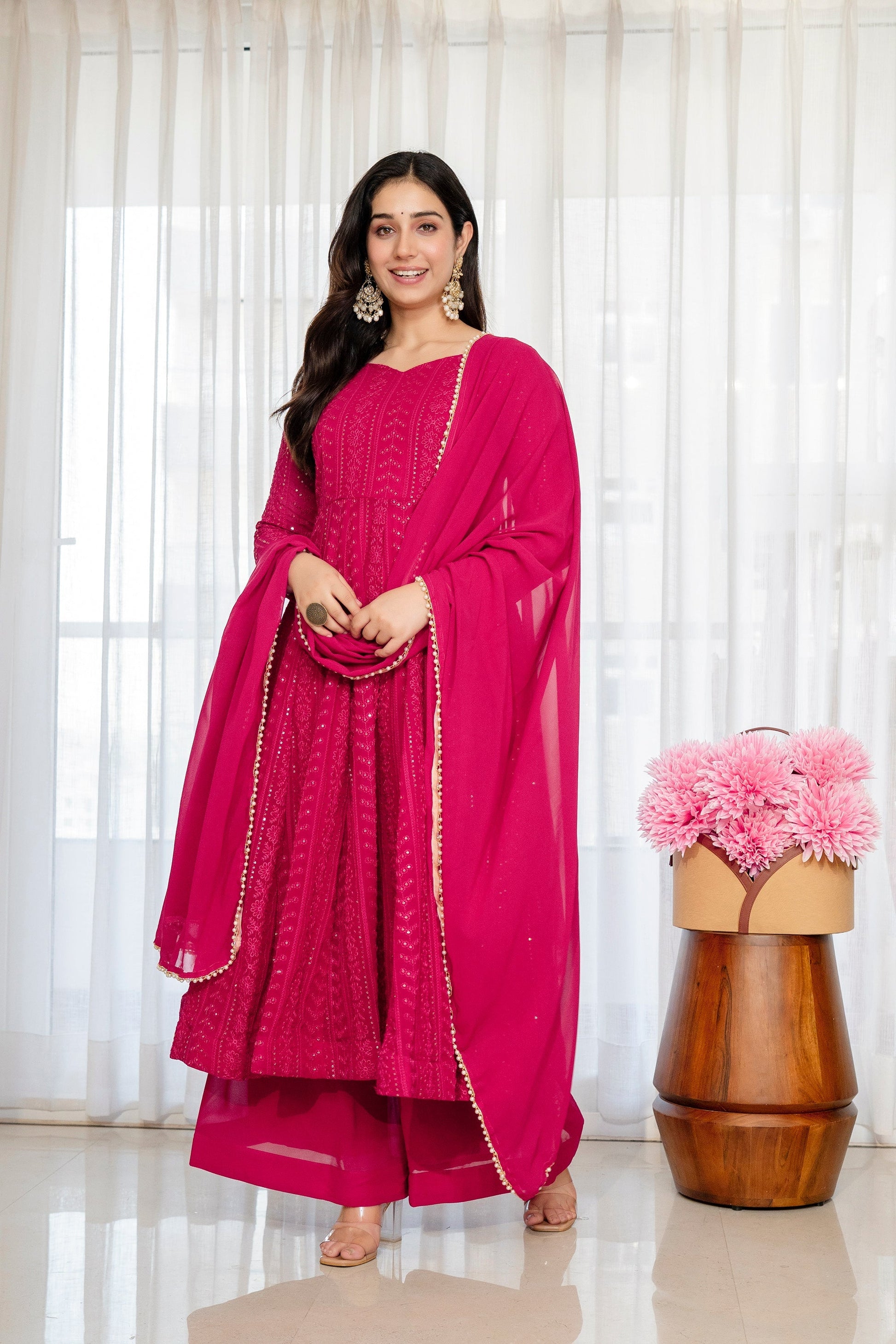 Yash Enterprise Rani Pink Blooming Silk Party Wear Embroidery Sharara Suit Set  Grab2Buy Yash Enterprise Grab2Buy