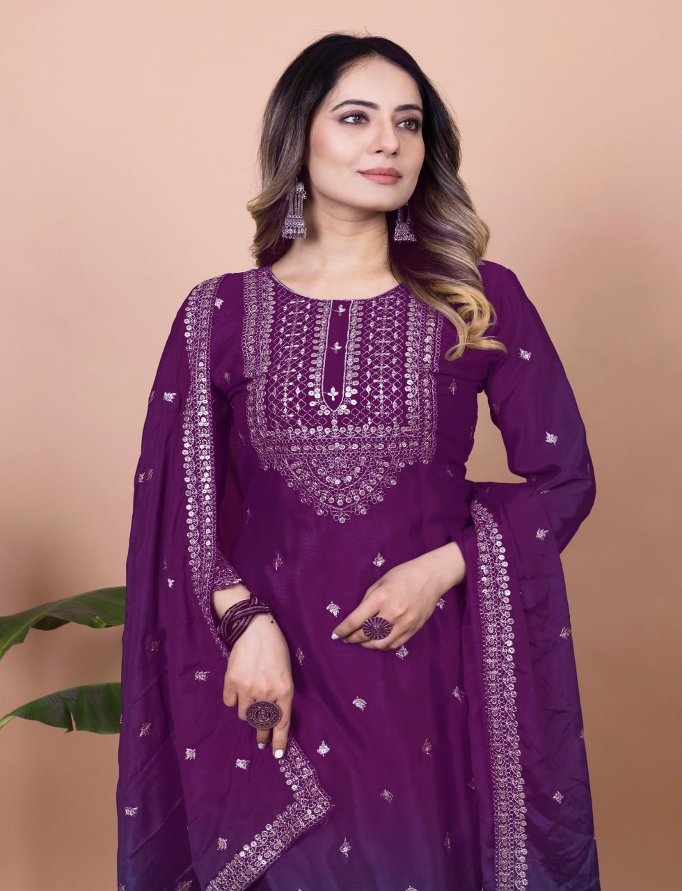 Yash Enterprise Purple Chinon Silk Embroidery Party Wear Suit Set  Grab2Buy Yash Enterprise Grab2Buy
