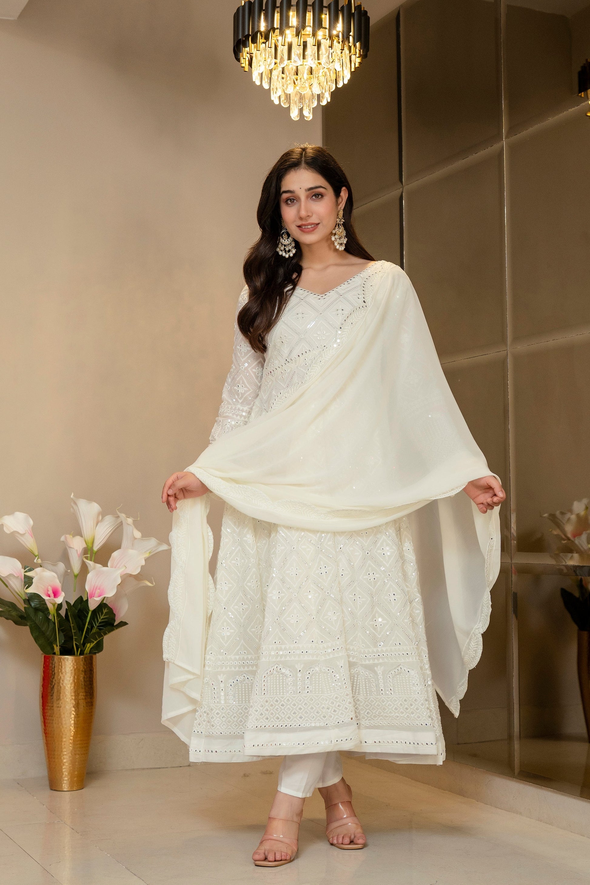 Yash Enterprise Off White Georgette Party Wear Embroidery Suit Set  Grab2Buy Yash Enterprise Grab2Buy