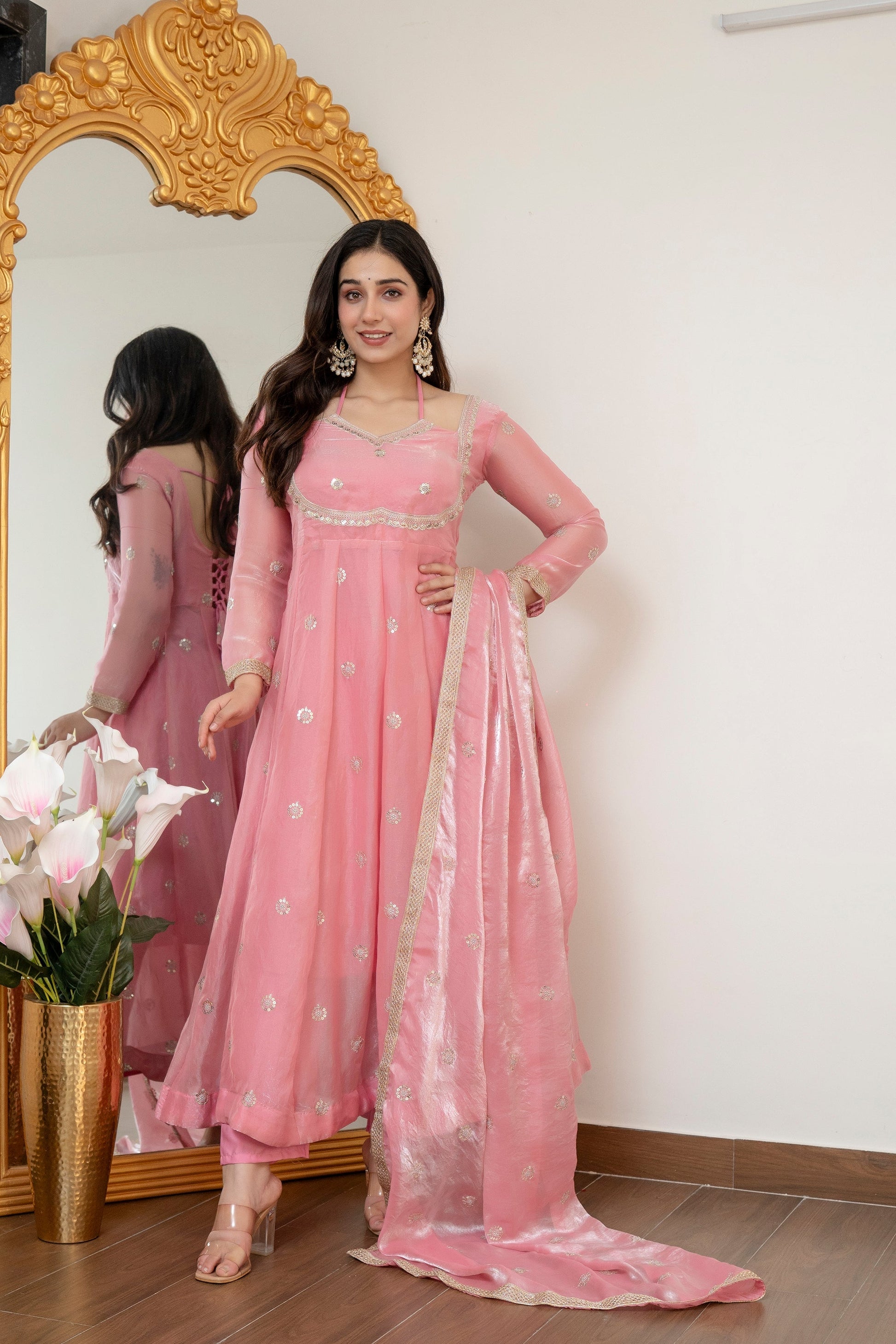 Yash Enterprise Peach Fandy Silk Party Wear Embroidery Suit Set  Grab2Buy Yash Enterprise Grab2Buy