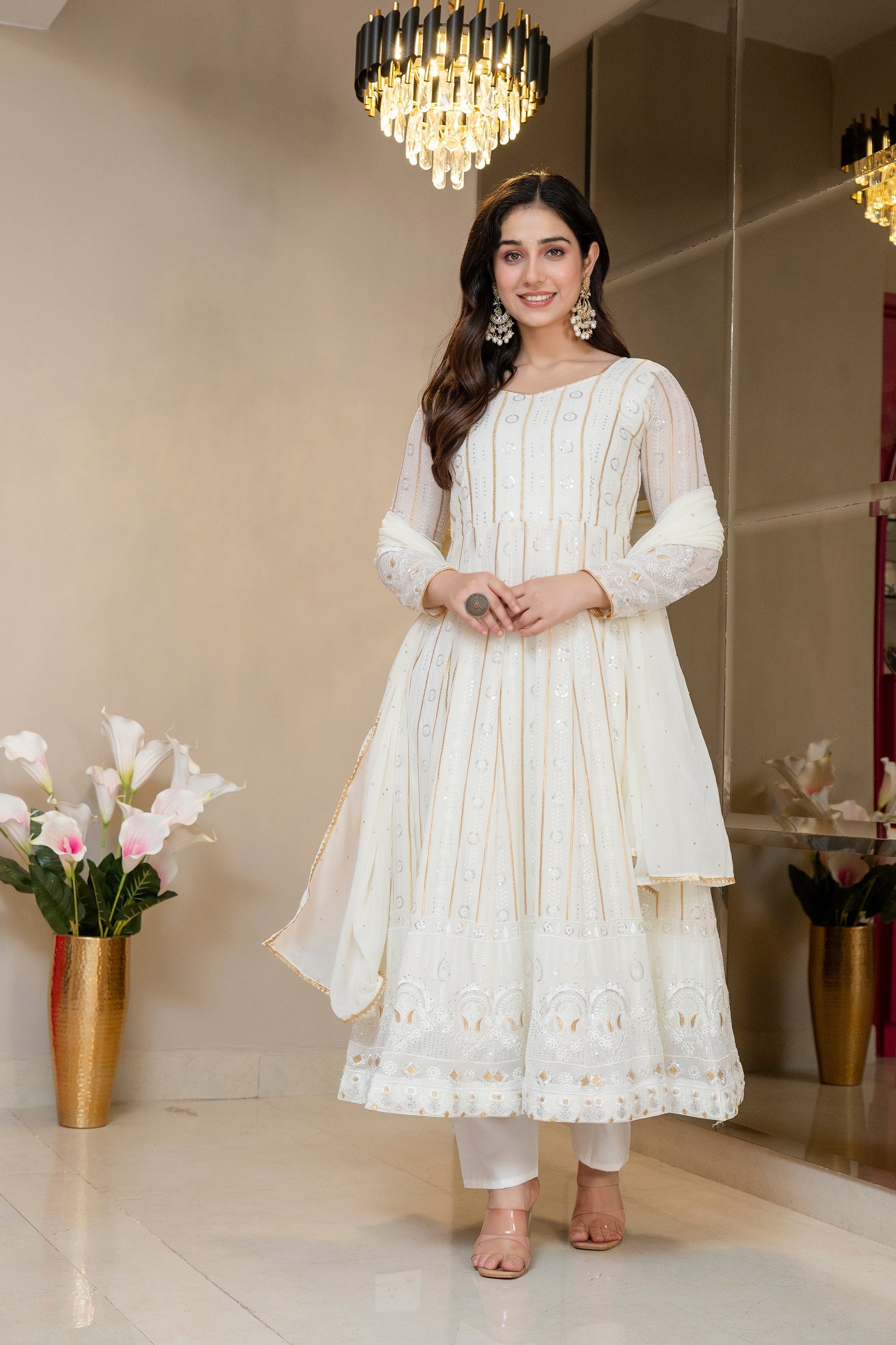 Yash Enterprise Off White Faux Blooming Party Wear Embroidery Suit Set  Grab2Buy Yash Enterprise Grab2Buy