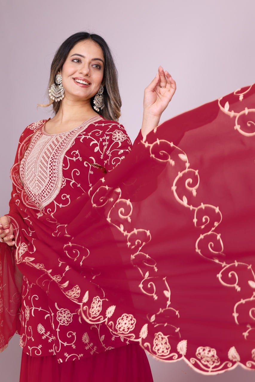 Yash Enterprise Maroon Chinon Silk Party Wear Embroidery Suit Set  Grab2Buy Yash Enterprise Grab2Buy