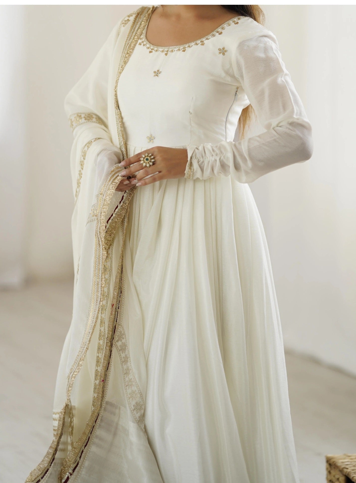 Yash Enterprise Off White Chinon Silk Party Wear Embroidery Suit Set  Grab2Buy Yash Enterprise Grab2Buy