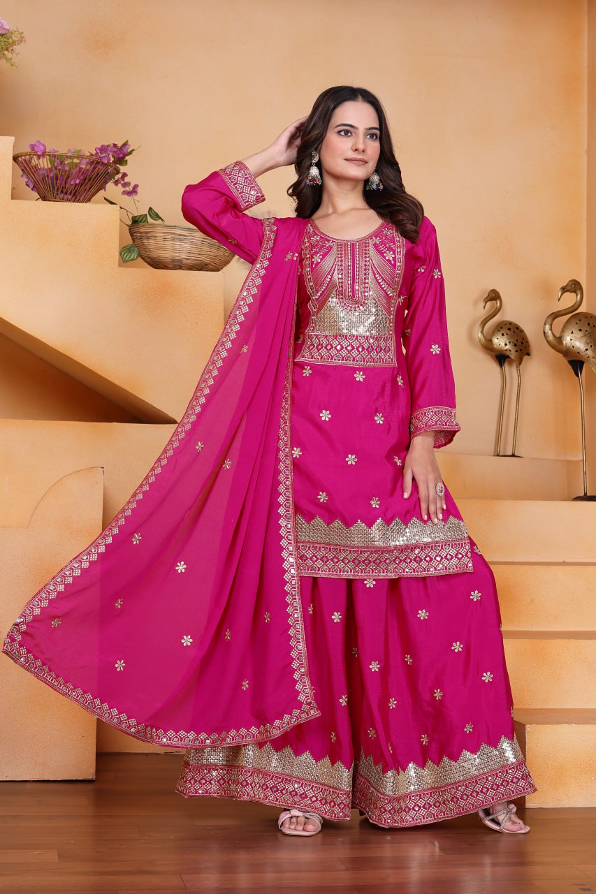 Yash Enterprise Pink Chinon Silk Party Wear Embroidery Suit Set  Grab2Buy Yash Enterprise Grab2Buy