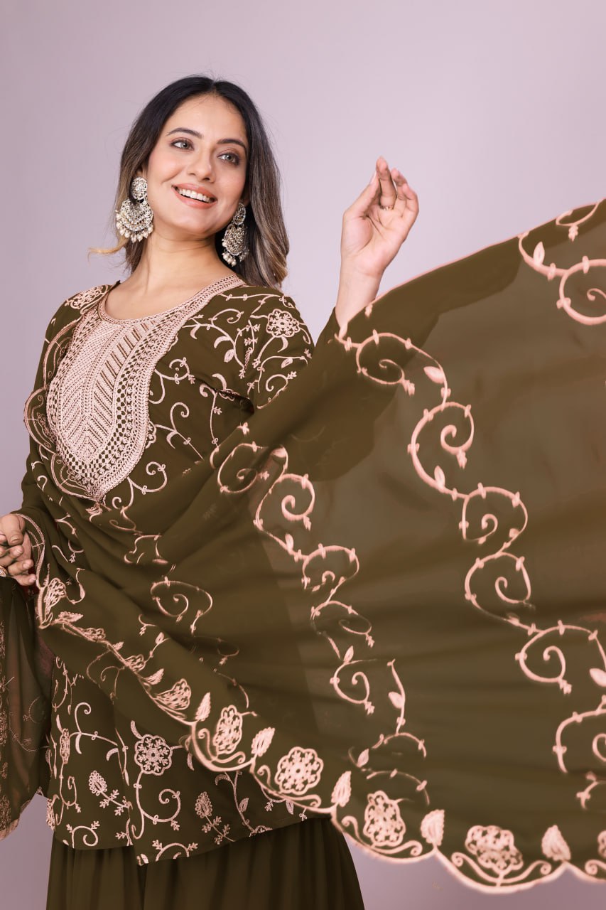 Yash Enterprise Mahendi Chinon Silk Party Wear Embroidery Suit Set  Grab2Buy Yash Enterprise Grab2Buy