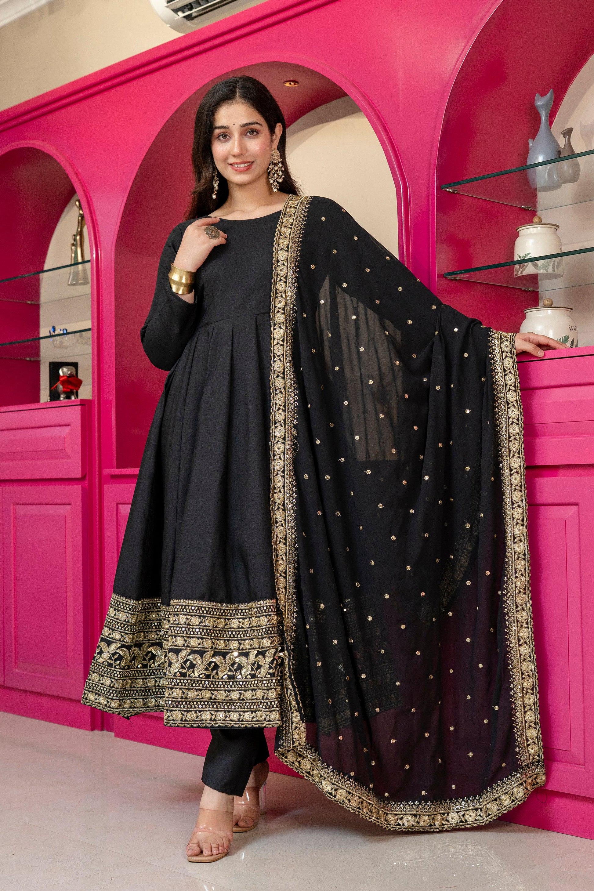 Yash Enterprise Black Rayon Party Wear Embroidery Suit Set  Grab2Buy Yash Enterprise Grab2Buy
