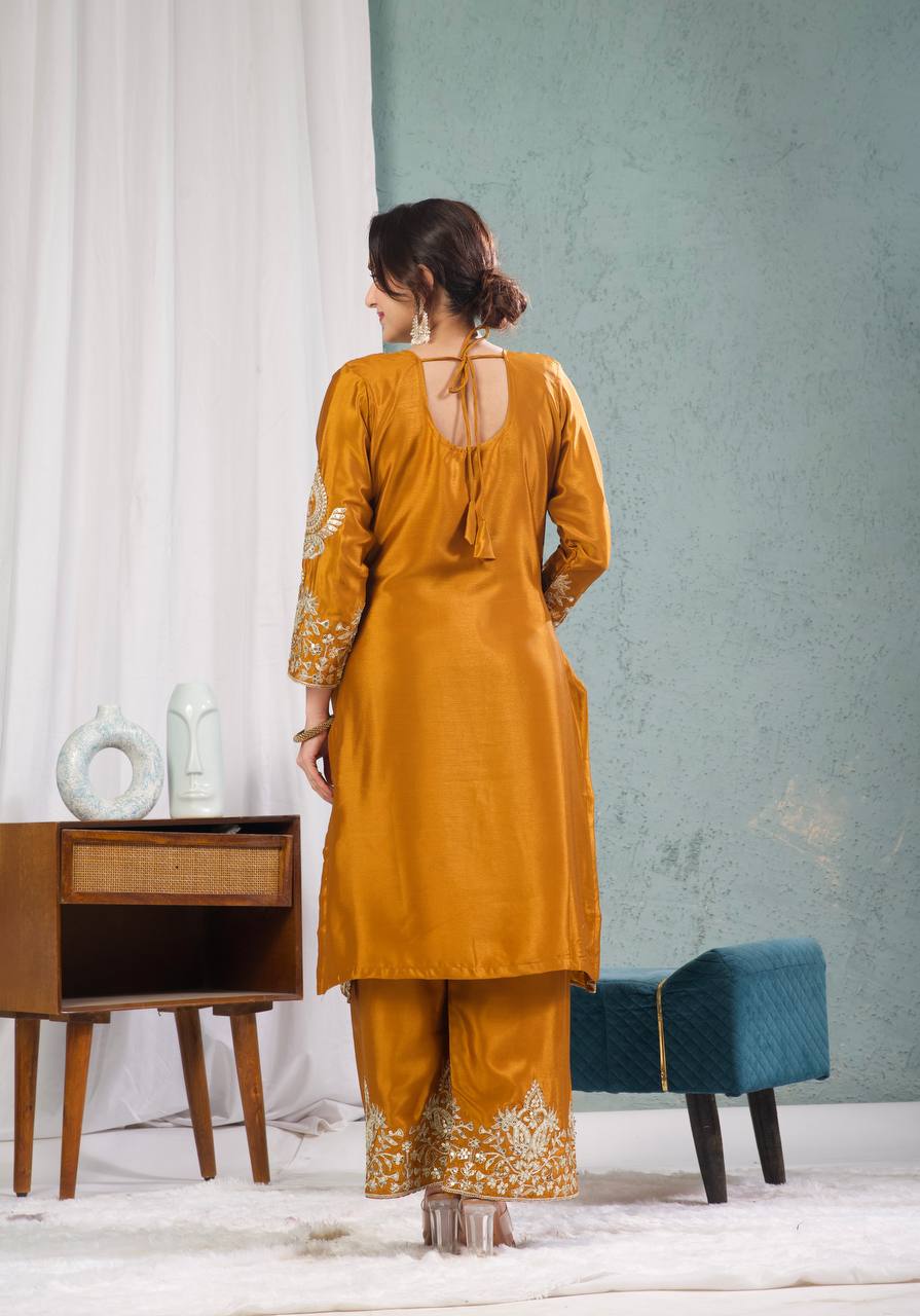 Yash Enterprise Gold Chinnon Silk Embroidery Party Wear Suit Set  Grab2Buy Yash Enterprise Grab2Buy