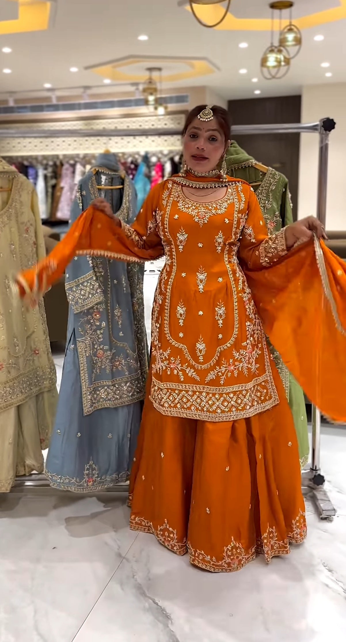 Yash Enterprise Orange Natural Crep Embroidery Party Wear Suit Set  Grab2Buy Yash Enterprise Grab2Buy