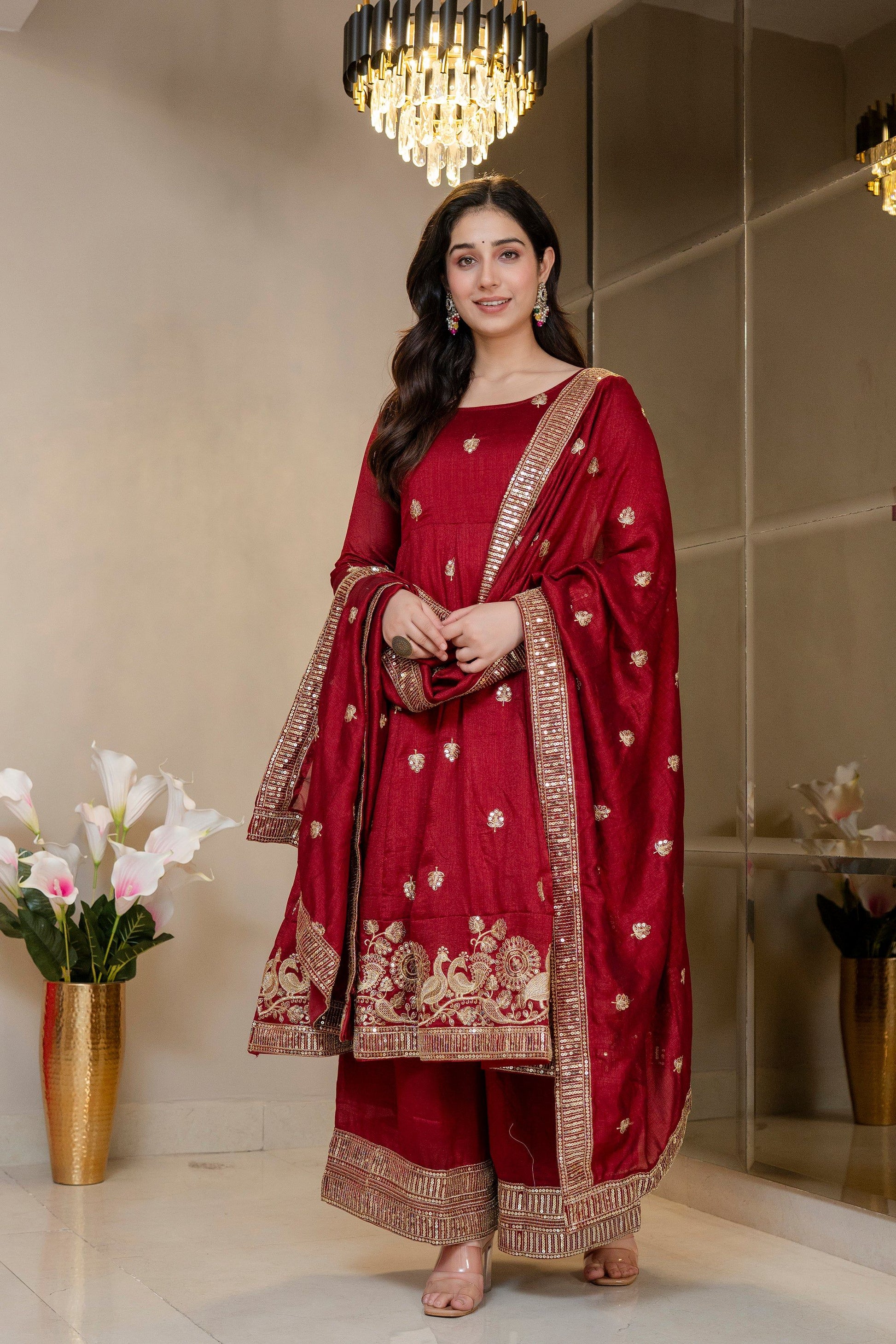 Yash Enterprise Maroon Simmar Silk Party Wear Embroidery Suit Set  Grab2Buy Yash Enterprise Grab2Buy