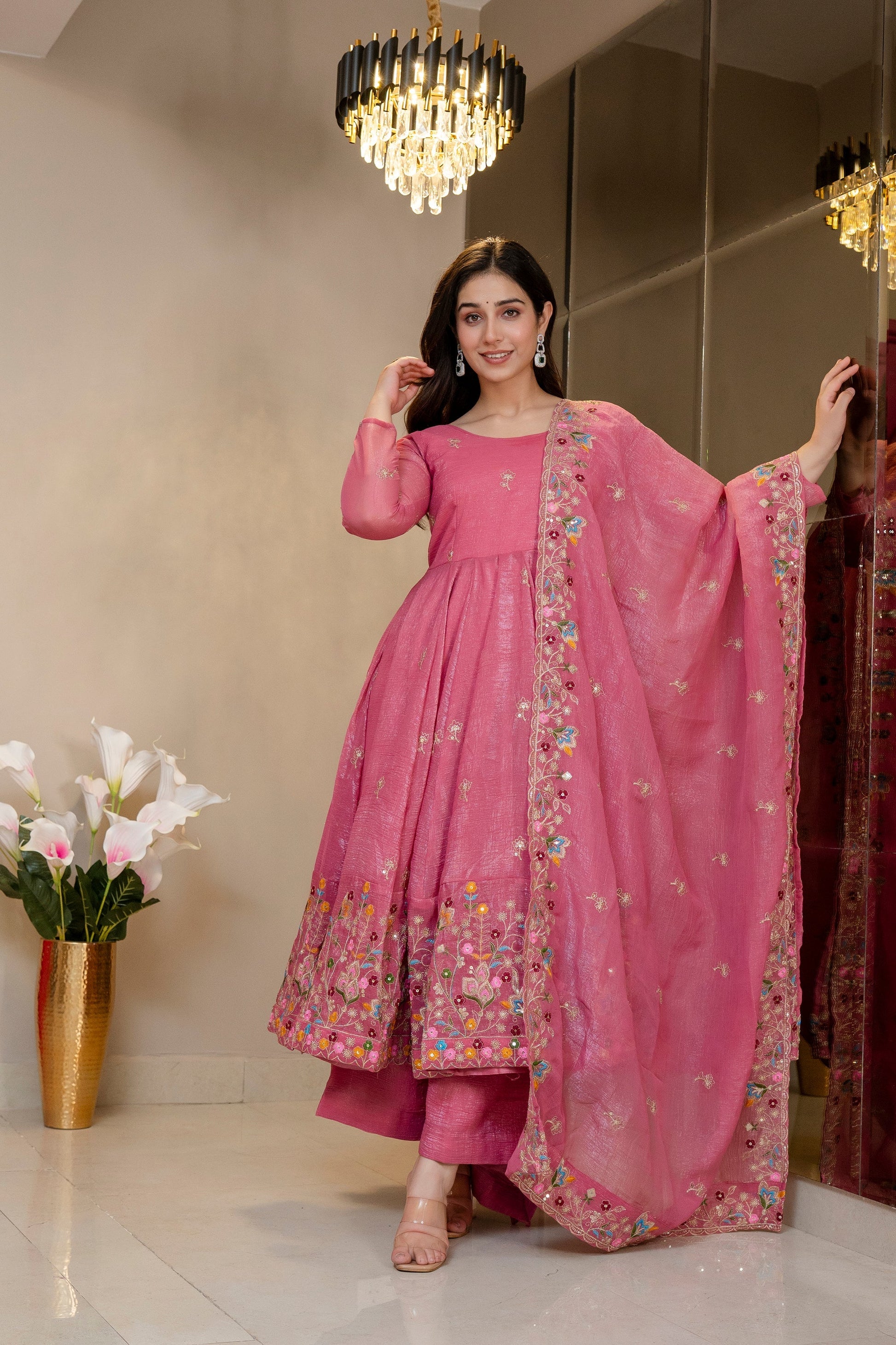 Yash Enterprise Dusty Rose Crunchy Silk Party Wear Embroidery Sharara Suit Set  Grab2Buy Yash Enterprise Grab2Buy