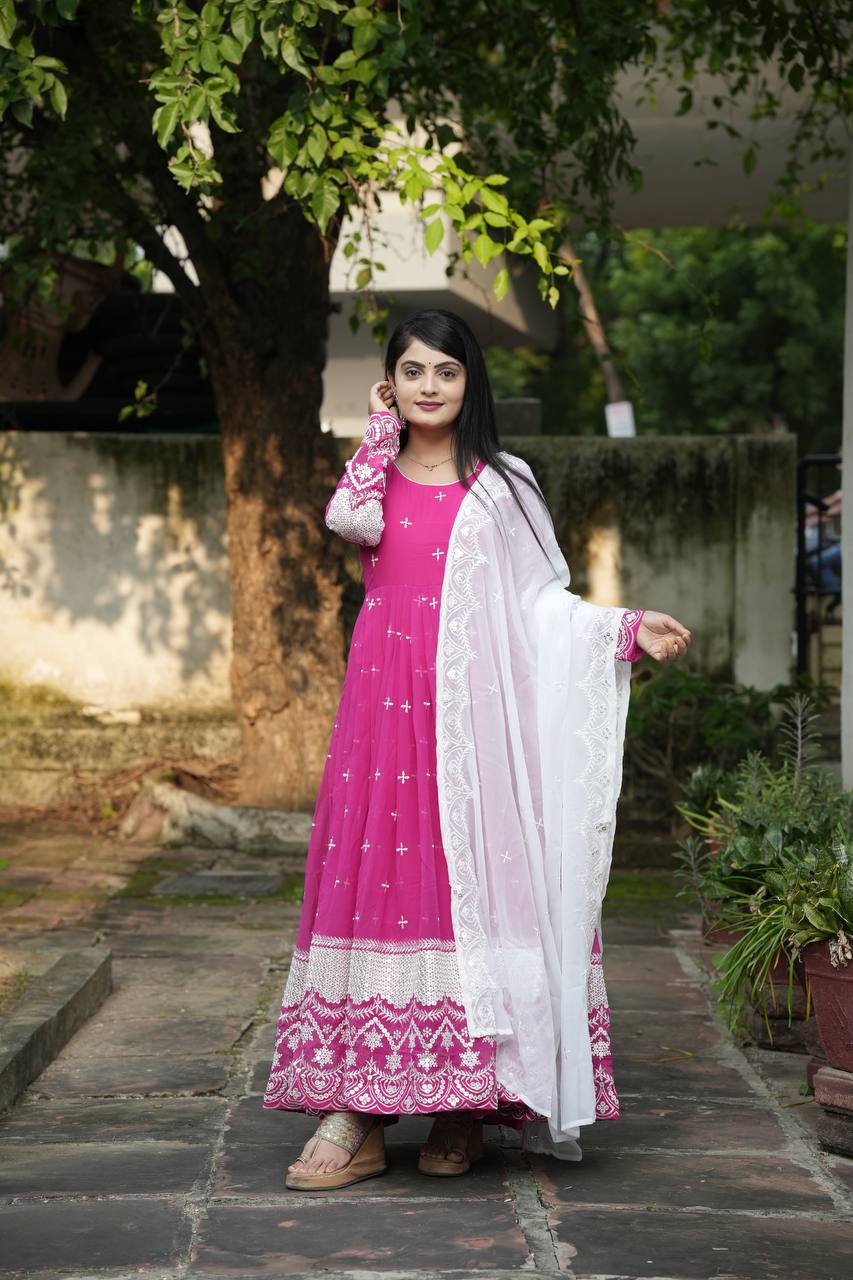 Yash Enterprise Pink Faux Georgette Embroidery Work Party Wear Suit Set  Grab2Buy Yash Enterprise Grab2Buy