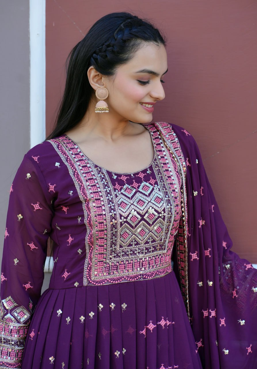 Yash Enterprise Wine Georgette Party Wear Embroidery Party Wear Suit Set  Grab2Buy Yash Enterprise Grab2Buy