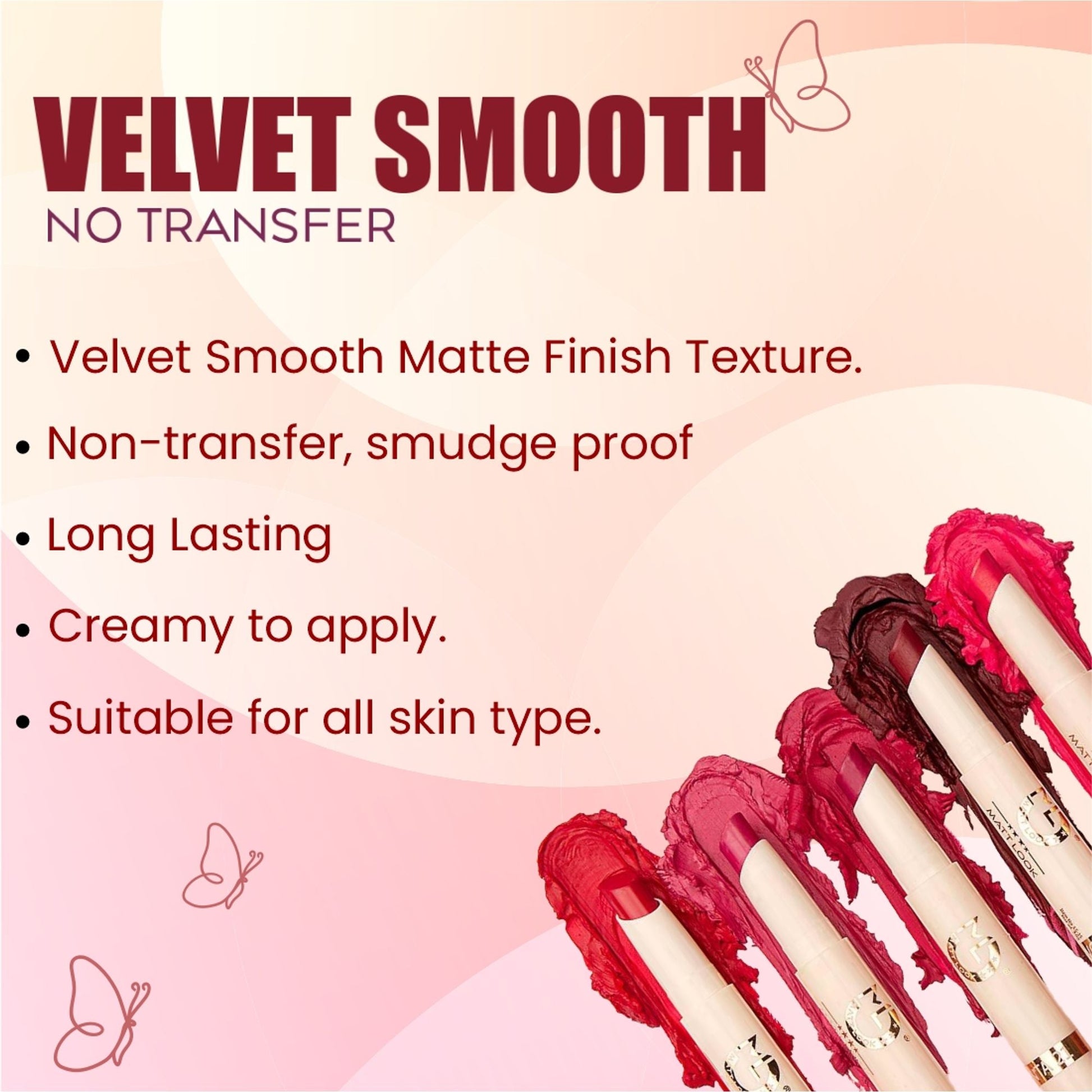 Matt Look Velvet Smooth Non Transfer Lipstick - Cherry Maroon 