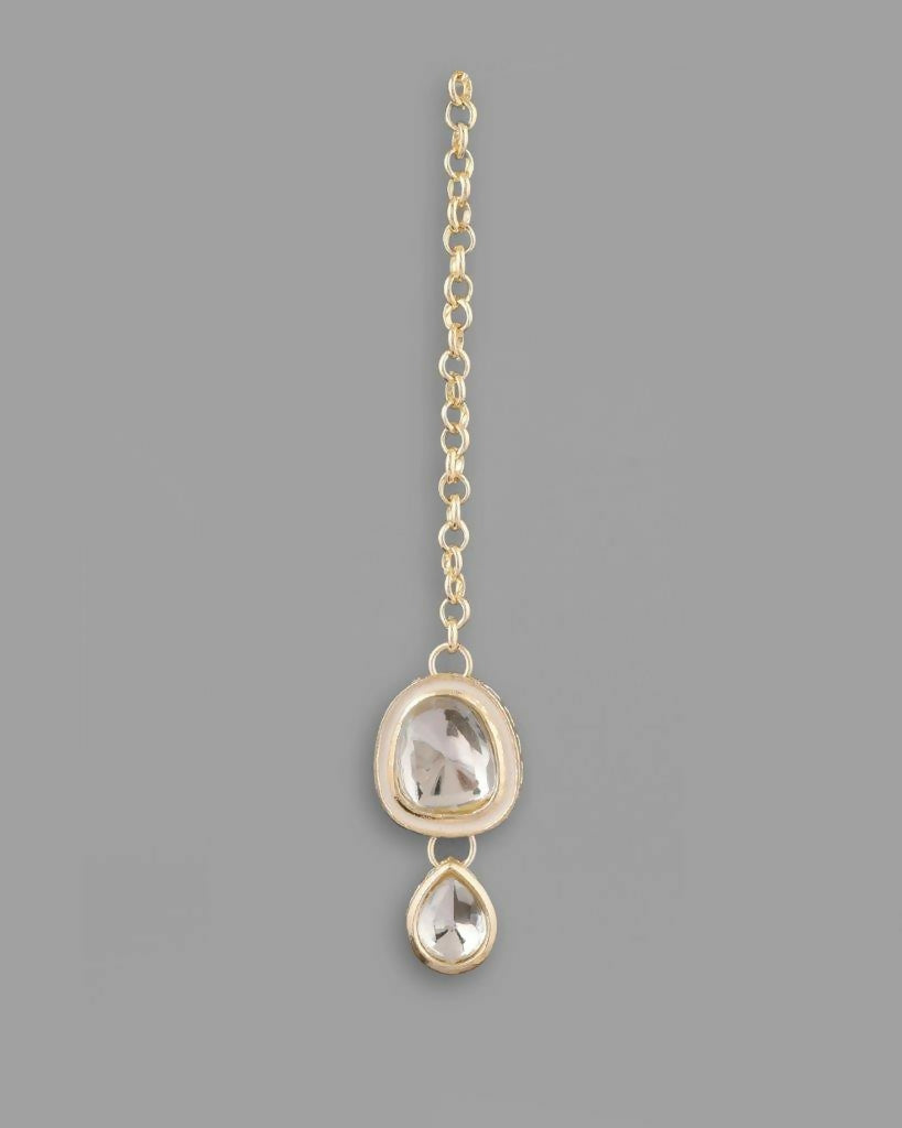 VOJ Kundan Studded Silver Plated White Color Jewellery Set with MaangTikka - Grab2buy