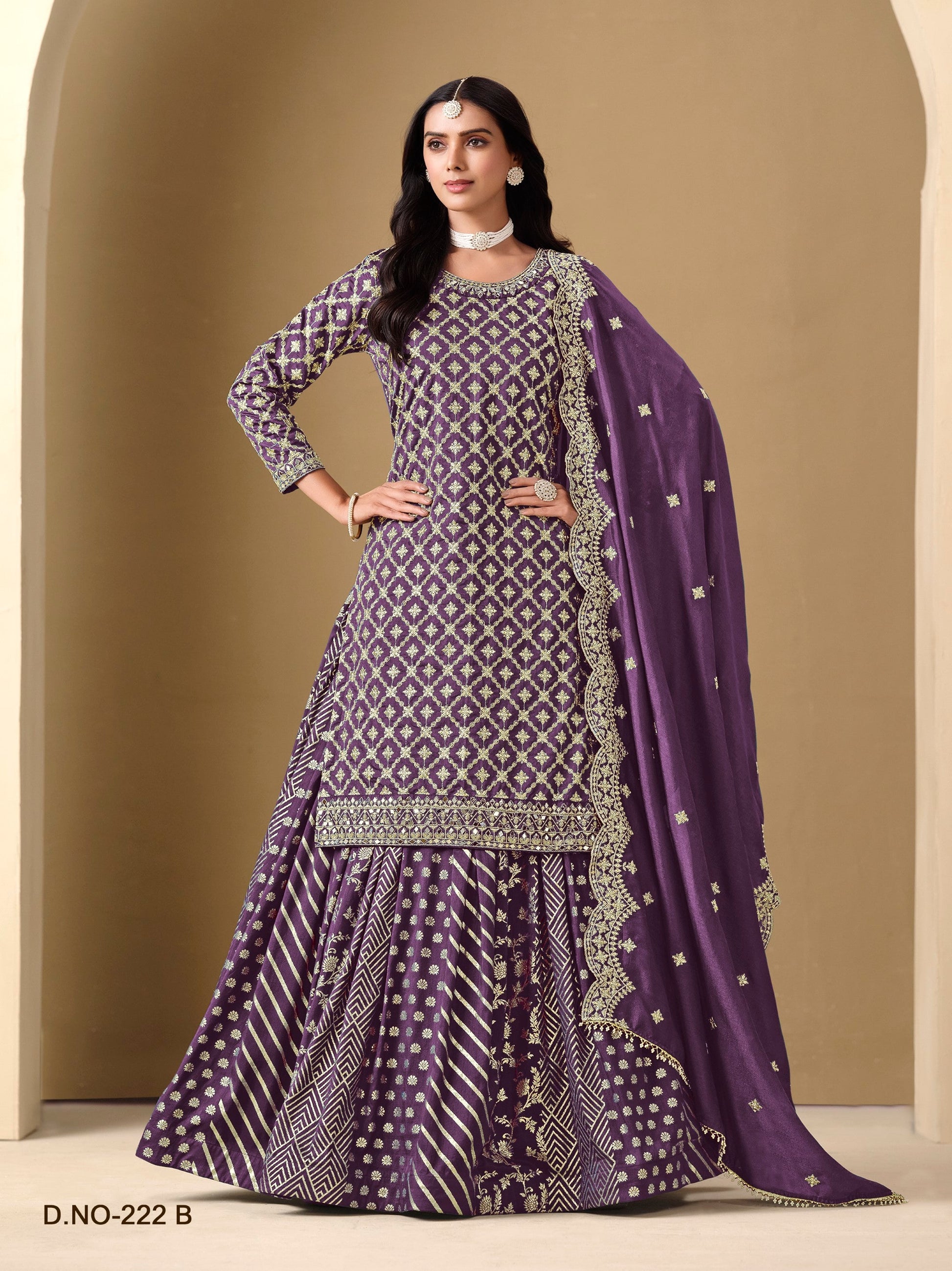 Anaita Lavender Art Silk Embroidered Stitched Sharara Suit