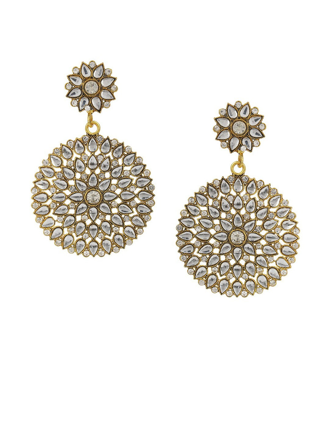 Gold-Plated Alloy Stone Studded Golden Round Earrings - The Pari - Grab2buy