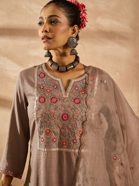 Indo Era Women Ethnic Motifs Embroidered Regular Thread Work Kurta with Trousers & With Dupatta