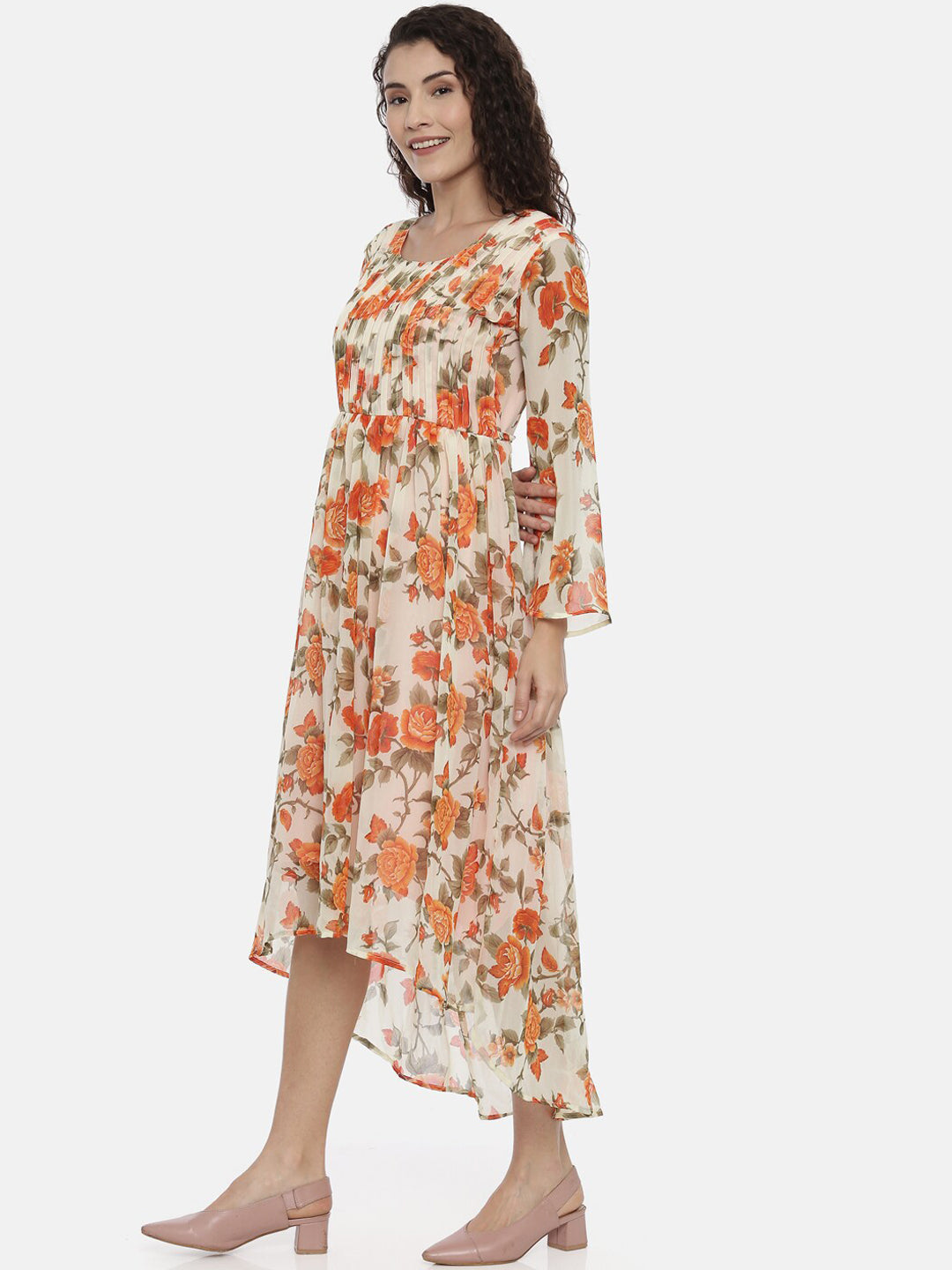 Souchii Women Cream-Coloured Printed A-Line Dress 
