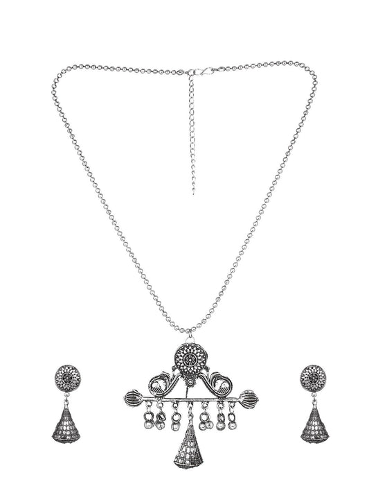 Cardinal Silver-Toned Oxidised Women Jewellery Set - Grab2buy