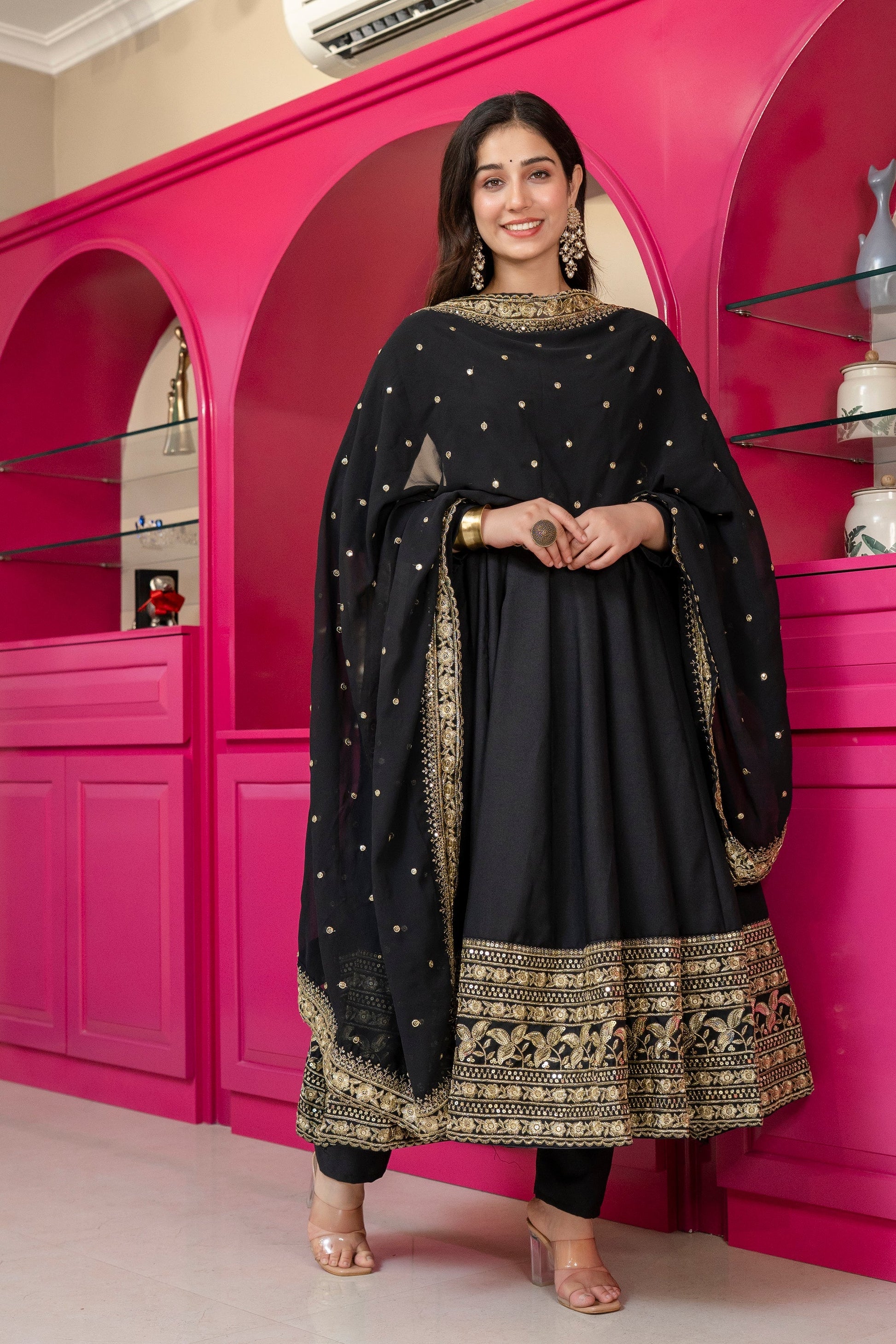 Yash Enterprise Black Rayon Party Wear Embroidery Suit Set  Grab2Buy Yash Enterprise Grab2Buy