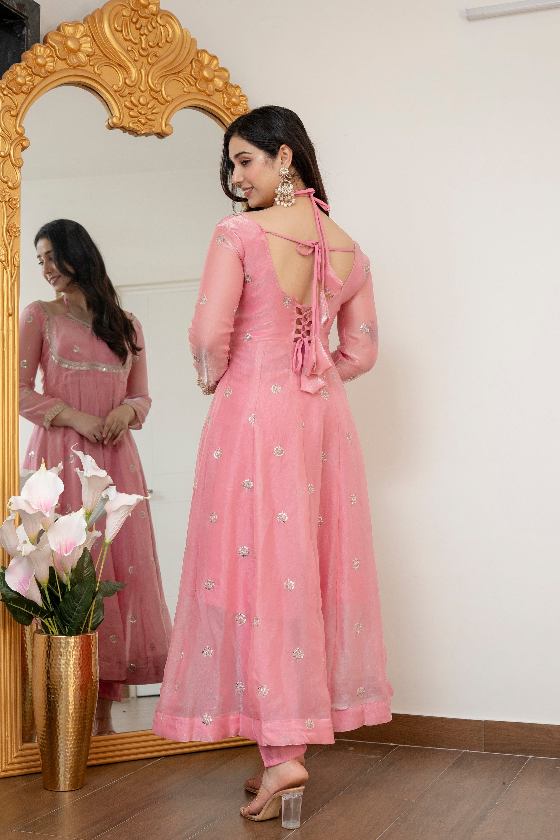 Yash Enterprise Peach Fandy Silk Party Wear Embroidery Suit Set  Grab2Buy Yash Enterprise Grab2Buy