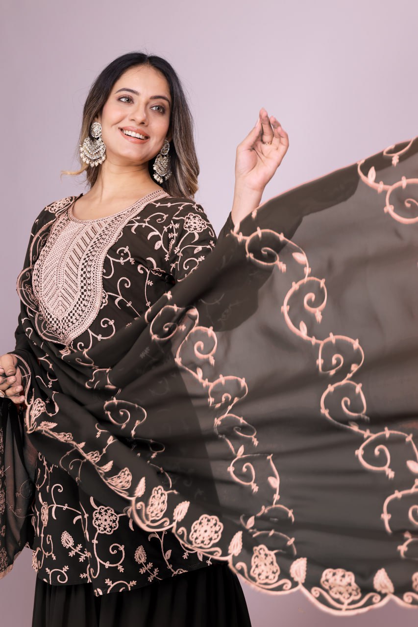 Yash Enterprise Black Chinon Silk Party Wear Embroidery Suit Set  Grab2Buy Yash Enterprise Grab2Buy