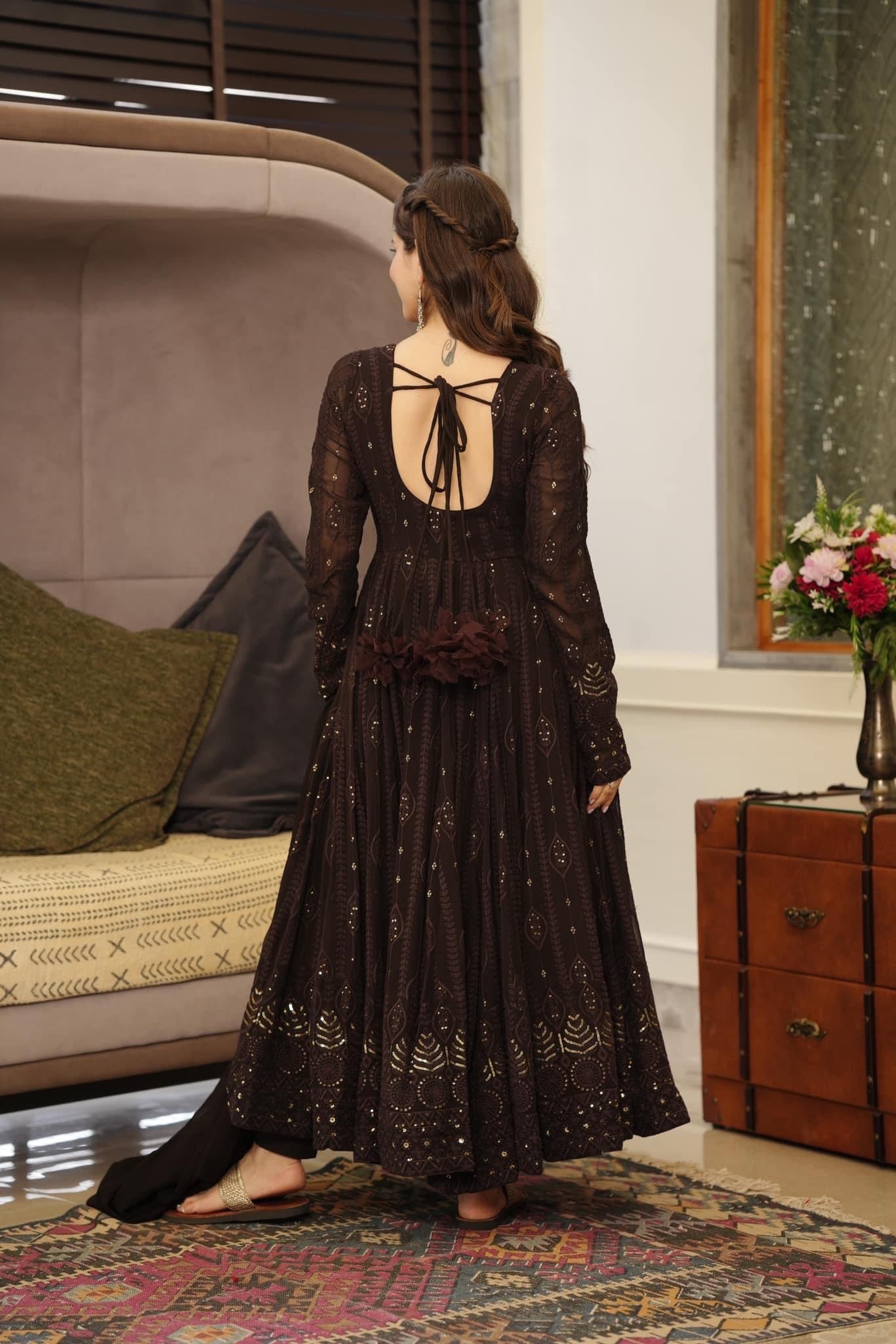 Yash Enterprise Black Embroidered Georgette Suit Set  Grab2Buy Yash Enterprise Grab2Buy