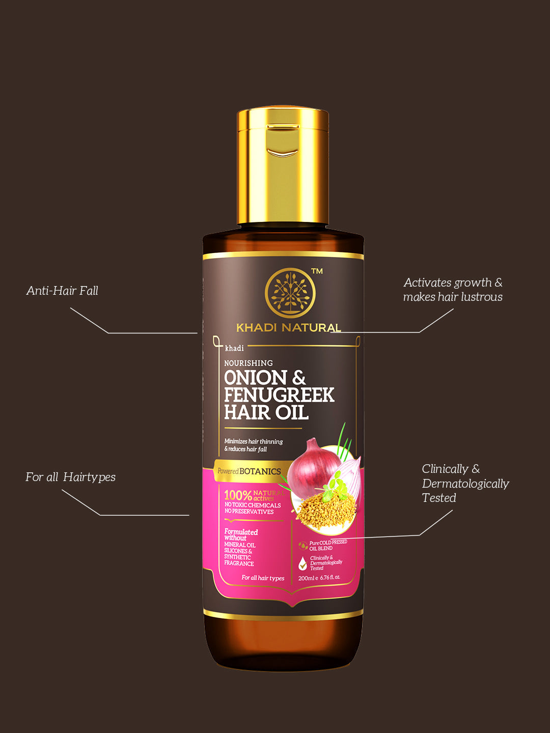 Khadi Natural Onion & Fenugreek Hair Oil - Mineral Oil, Silicones, Synthetic Fragrance Free - 200ml 