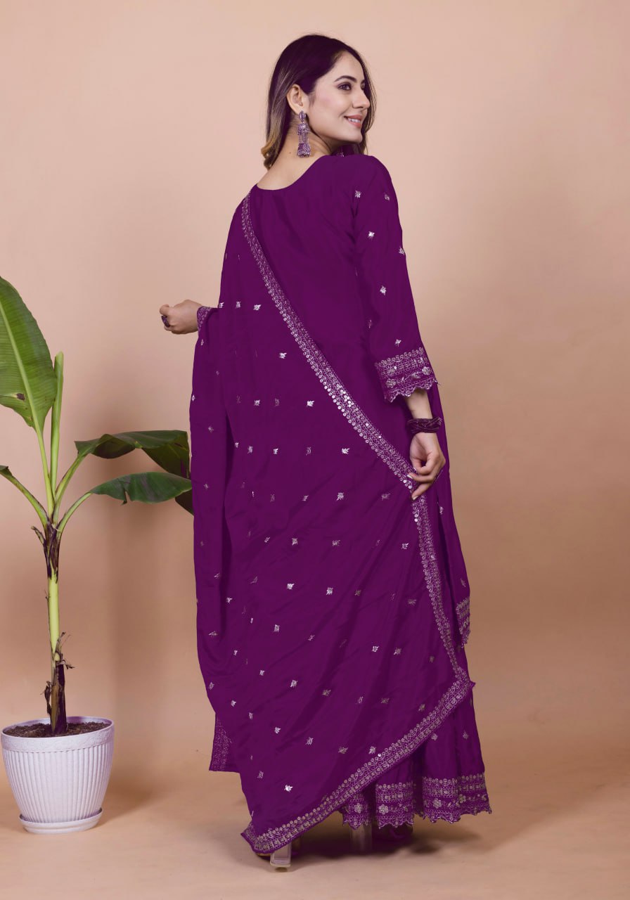 Yash Enterprise Purple Chinon Silk Embroidery Party Wear Suit Set  Grab2Buy Yash Enterprise Grab2Buy