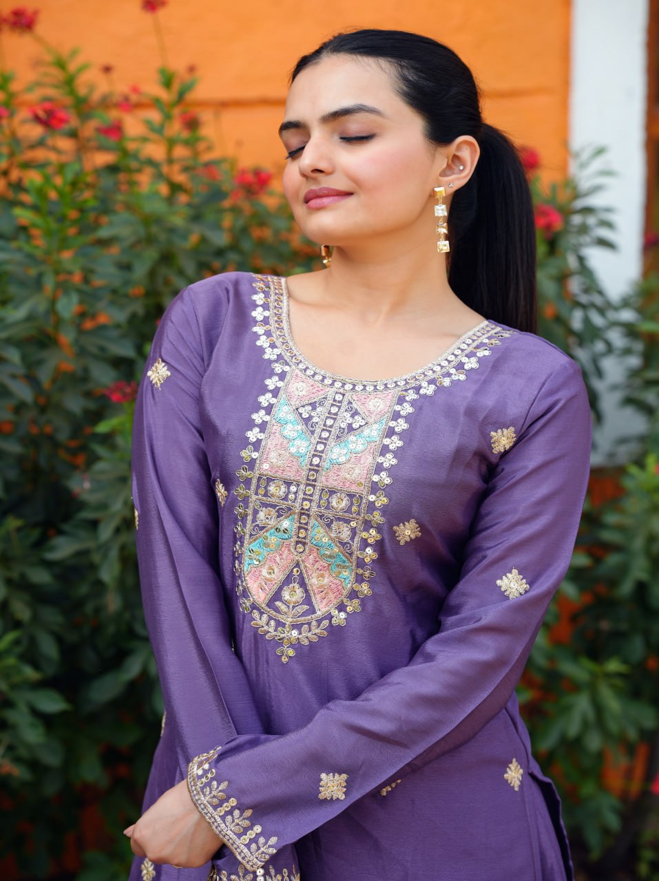 Yash Enterprise Purple Chinon Silk Party Wear Embroidery Suit Set  Grab2Buy Yash Enterprise Grab2Buy