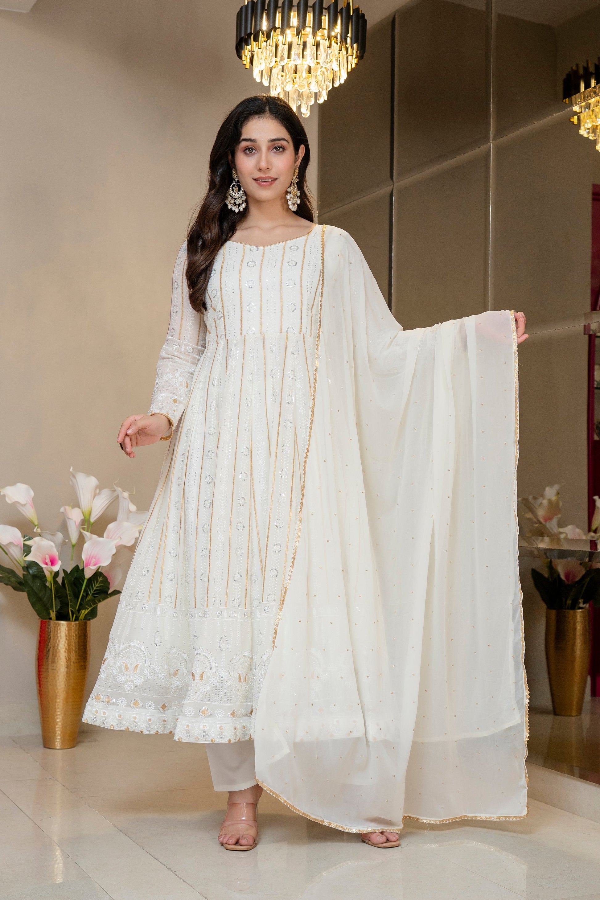 Yash Enterprise Off White Faux Blooming Party Wear Embroidery Suit Set  Grab2Buy Yash Enterprise Grab2Buy