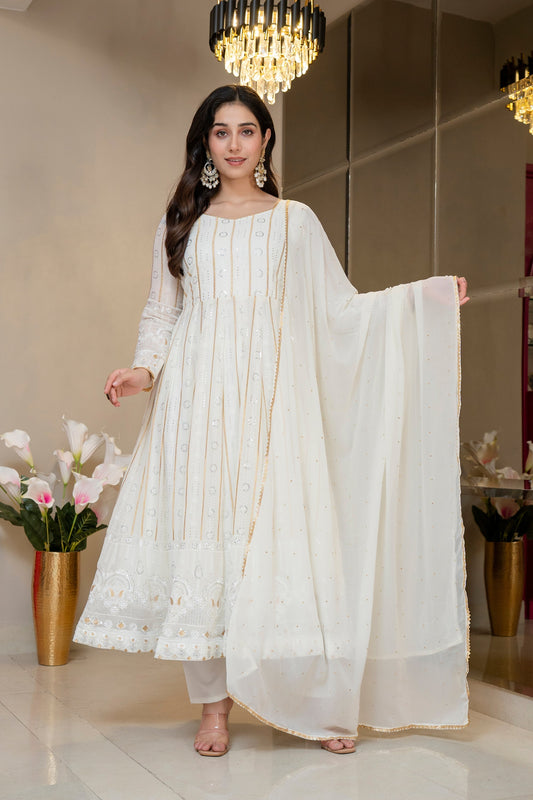 Yash Enterprise Off White Faux Blooming Party Wear Embroidery Suit Set  Grab2Buy Yash Enterprise Grab2Buy