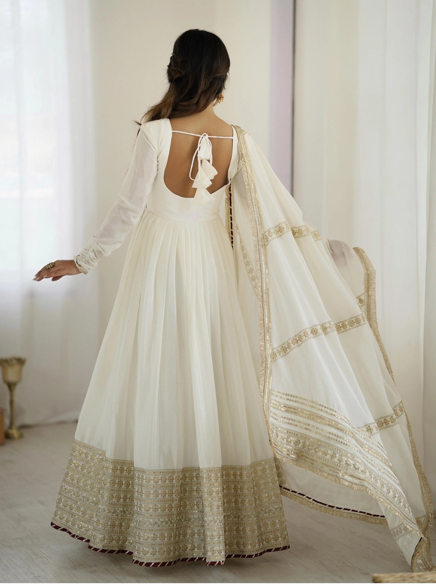 Yash Enterprise Off White Chinon Silk Party Wear Embroidery Suit Set  Grab2Buy Yash Enterprise Grab2Buy