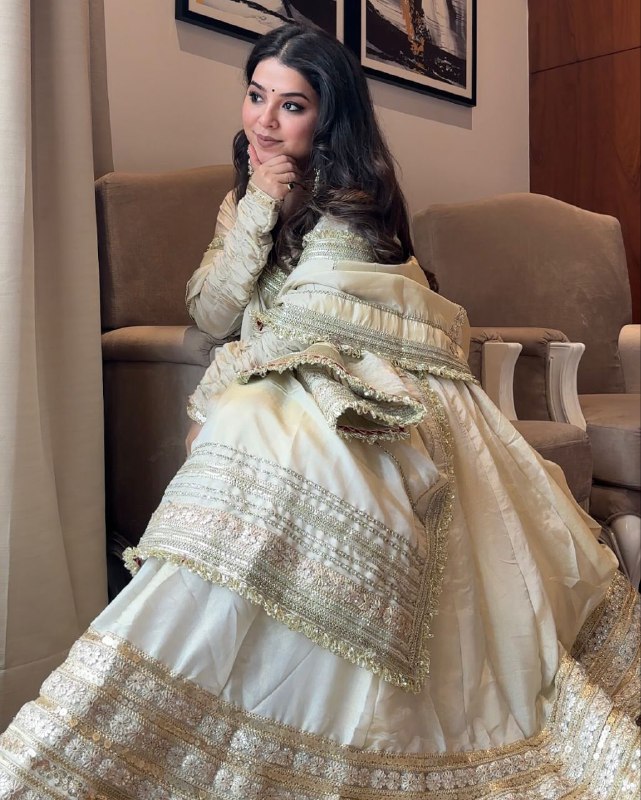 Yash Enterprise Of White Chinon Silk With Embroidery Zari Sequins-Work  Grab2Buy Yash Enterprise Grab2Buy