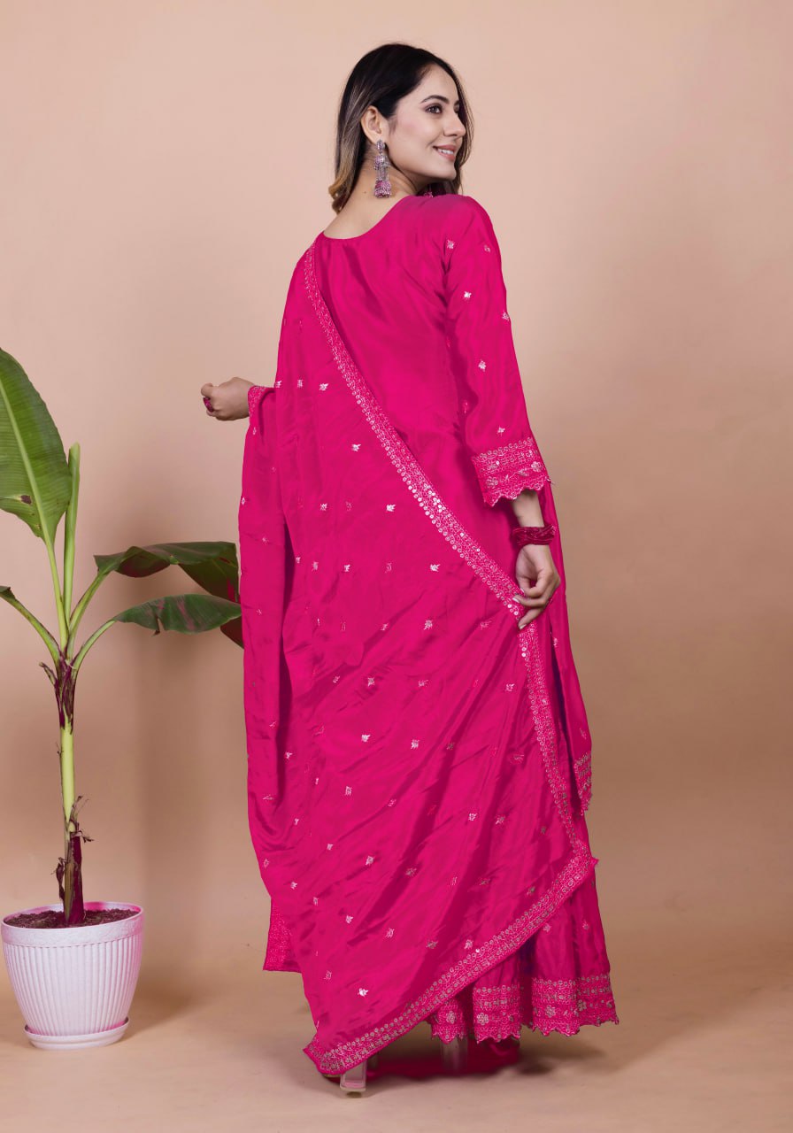 Yash Enterprise Pink Chinon Silk Embroidery Party Wear Suit Set  Grab2Buy Yash Enterprise Grab2Buy