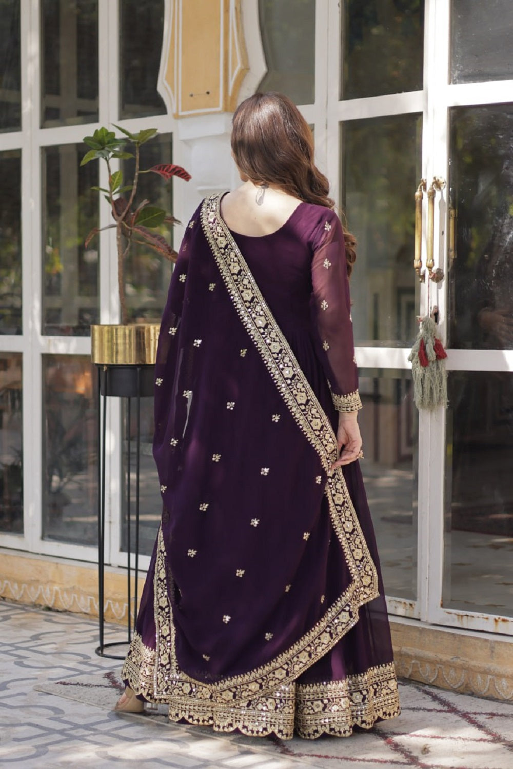 Yash Enterprise Wine Georgette Party Wear Embroidery Suit Set  Grab2Buy Yash Enterprise Grab2Buy