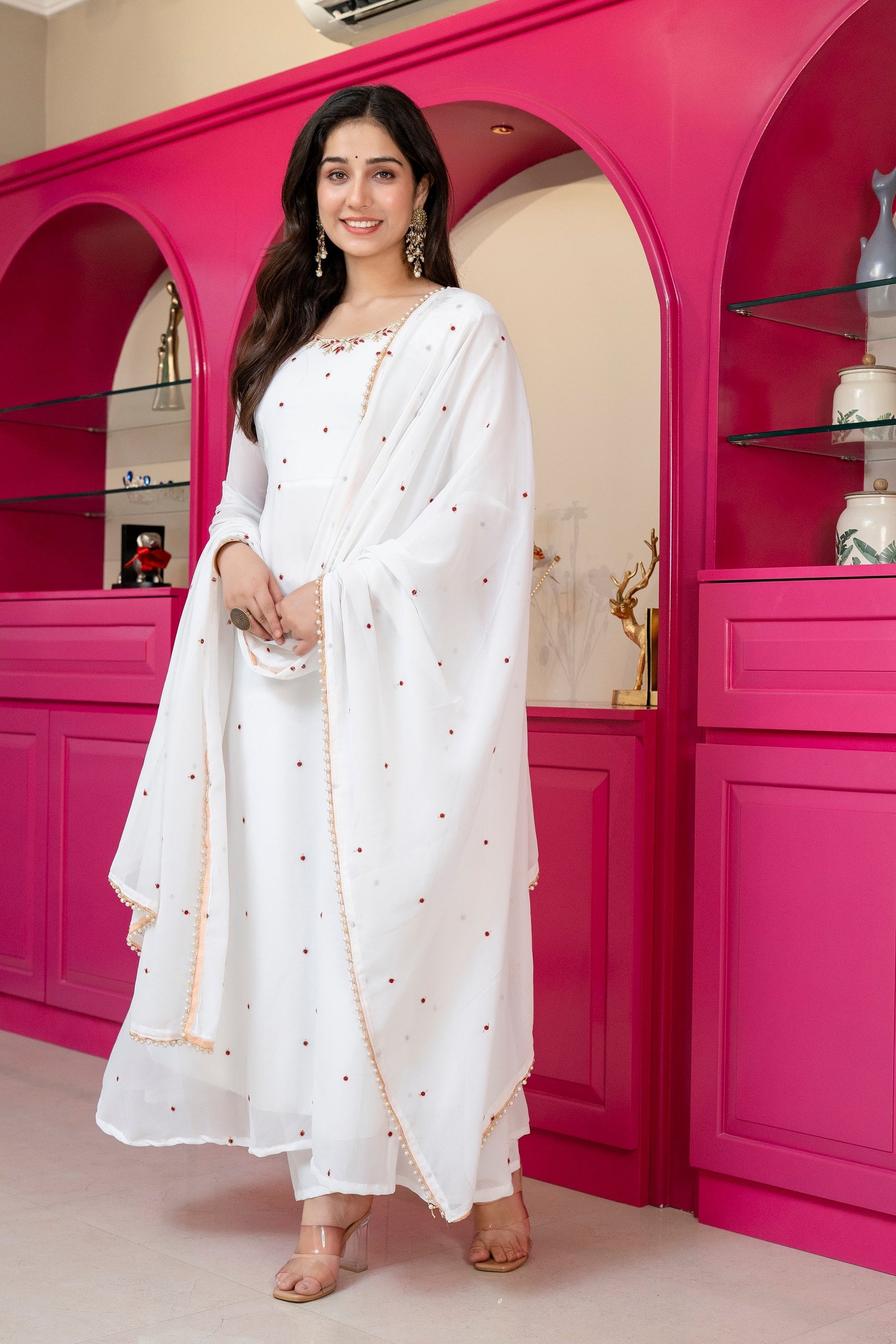 Yash Enterprise White Georgette Party Wear Embroidery Suit Set  Grab2Buy Yash Enterprise Grab2Buy