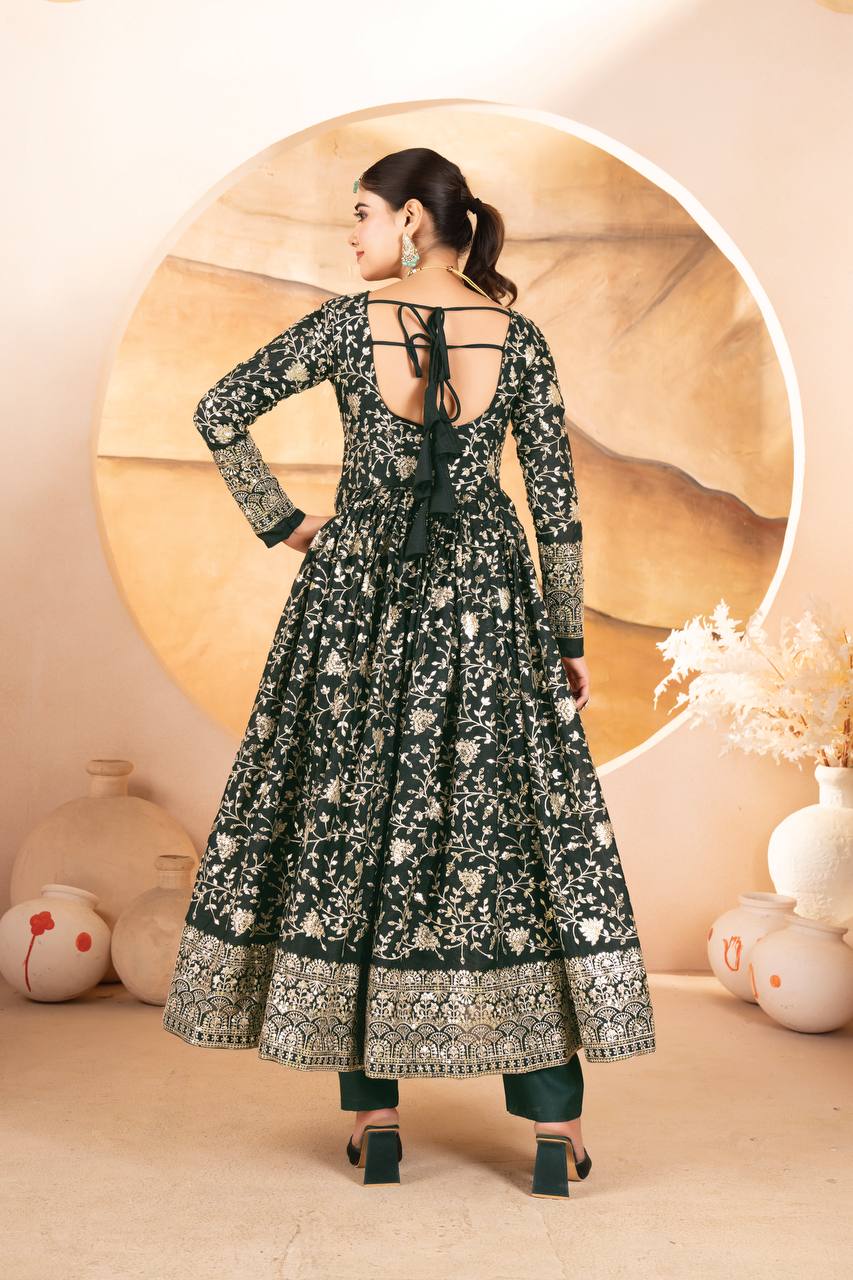 Yash Enterprise Dark Green Star Georgette Embroidered Suit Set  Grab2Buy Yash Enterprise Grab2Buy