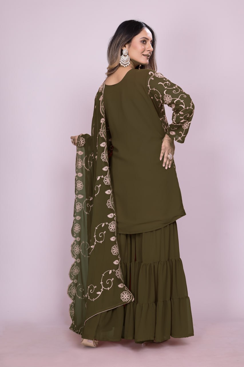 Yash Enterprise Mahendi Chinon Silk Party Wear Embroidery Suit Set  Grab2Buy Yash Enterprise Grab2Buy