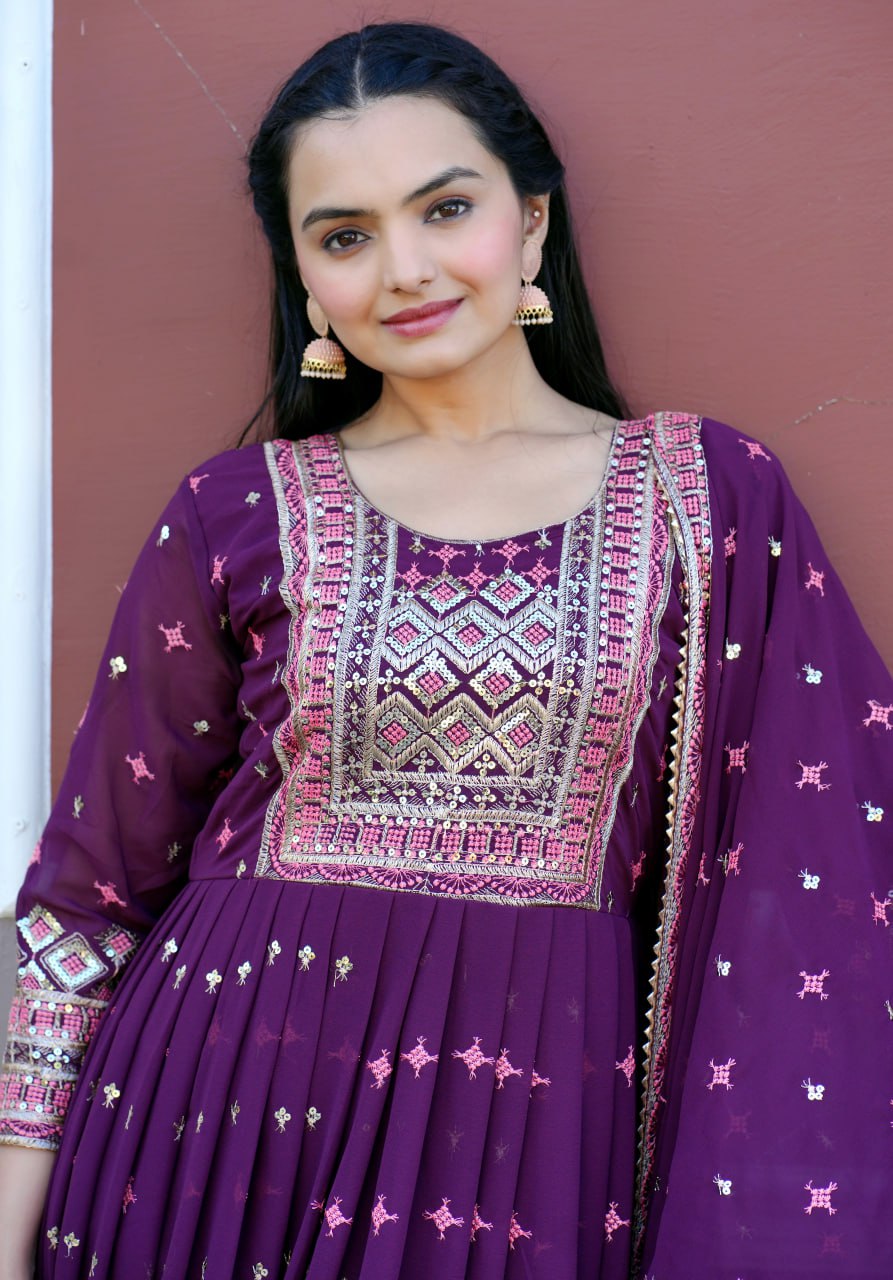 Yash Enterprise Wine Georgette Party Wear Embroidery Party Wear Suit Set  Grab2Buy Yash Enterprise Grab2Buy