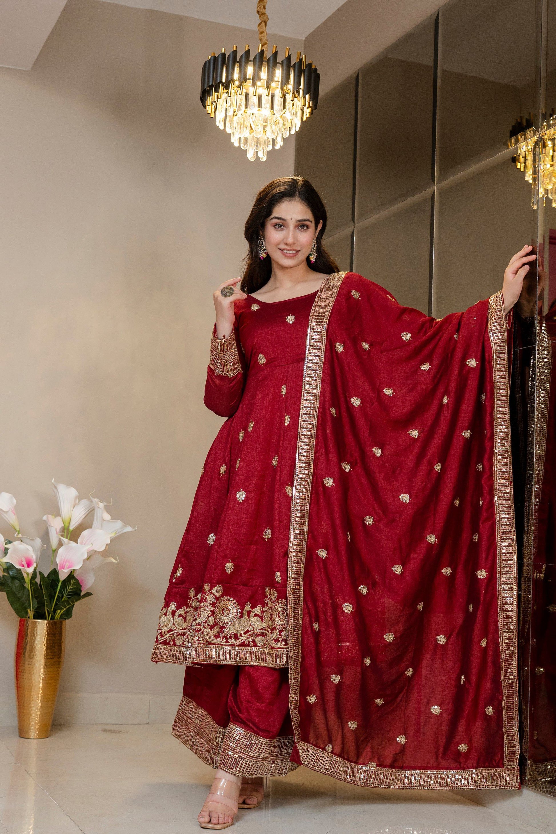 Yash Enterprise Maroon Simmar Silk Party Wear Embroidery Suit Set  Grab2Buy Yash Enterprise Grab2Buy