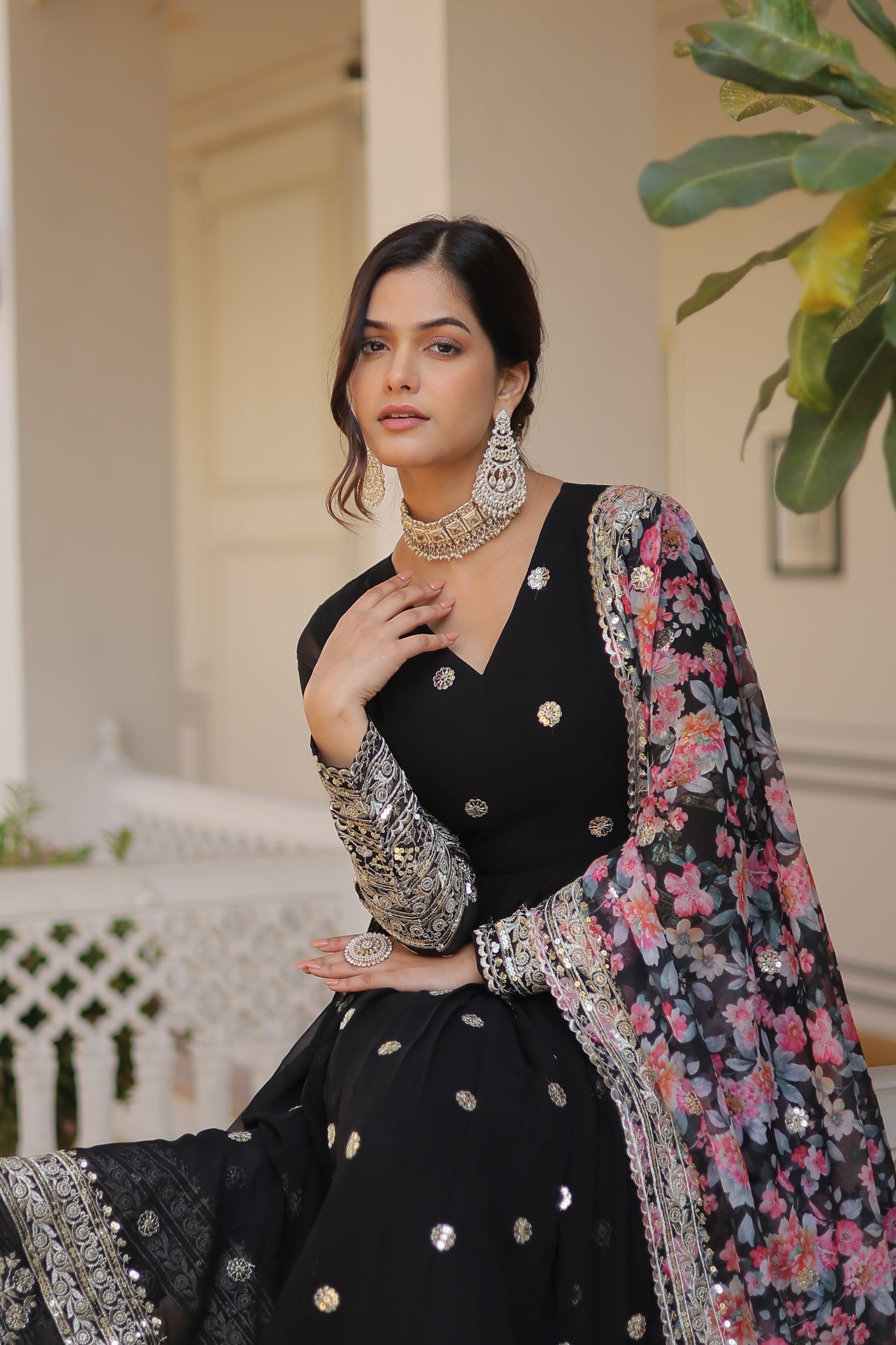 Yash Enterprise Black Georgette Embroidery Work Stiched Suit  Grab2Buy Yash Enterprise Grab2Buy