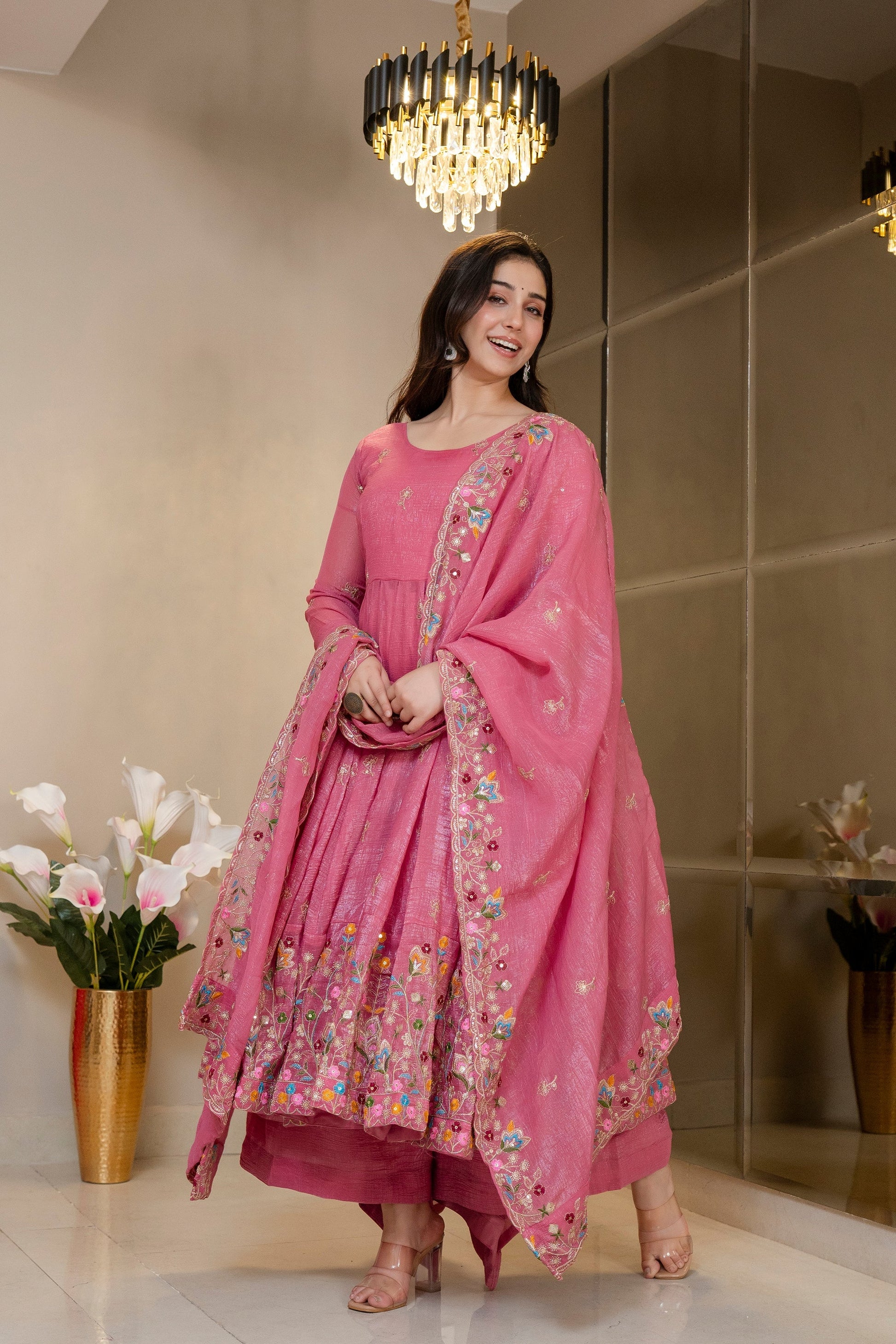 Yash Enterprise Dusty Rose Crunchy Silk Party Wear Embroidery Sharara Suit Set  Grab2Buy Yash Enterprise Grab2Buy