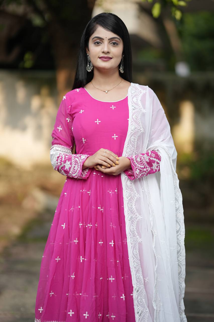 Yash Enterprise Pink Faux Georgette Embroidery Work Party Wear Suit Set  Grab2Buy Yash Enterprise Grab2Buy