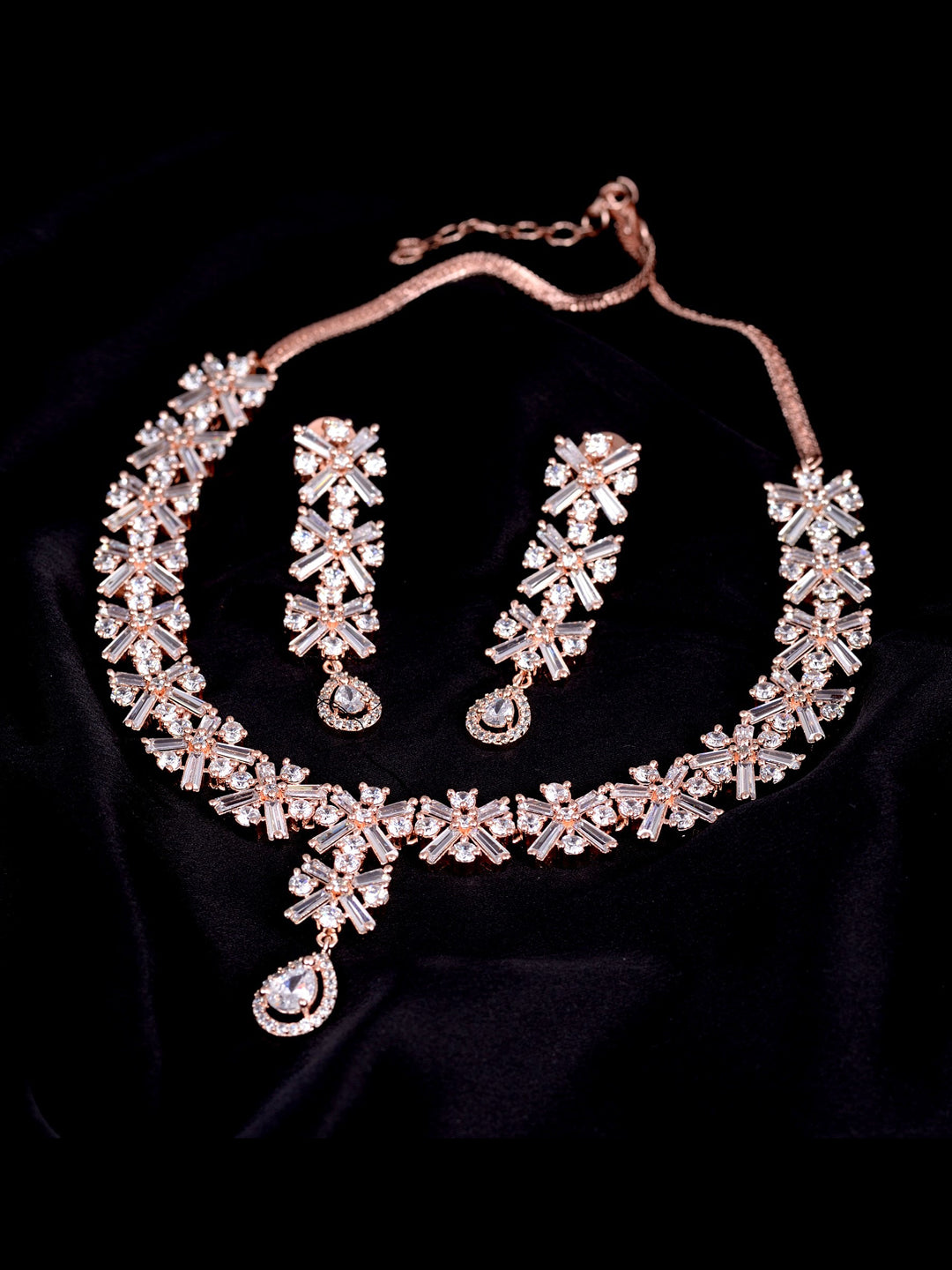 Saraf RS Jewellery Rose Gold-Plated American Diamond Studded Handcrafted Jewellery Set - Grab2buy