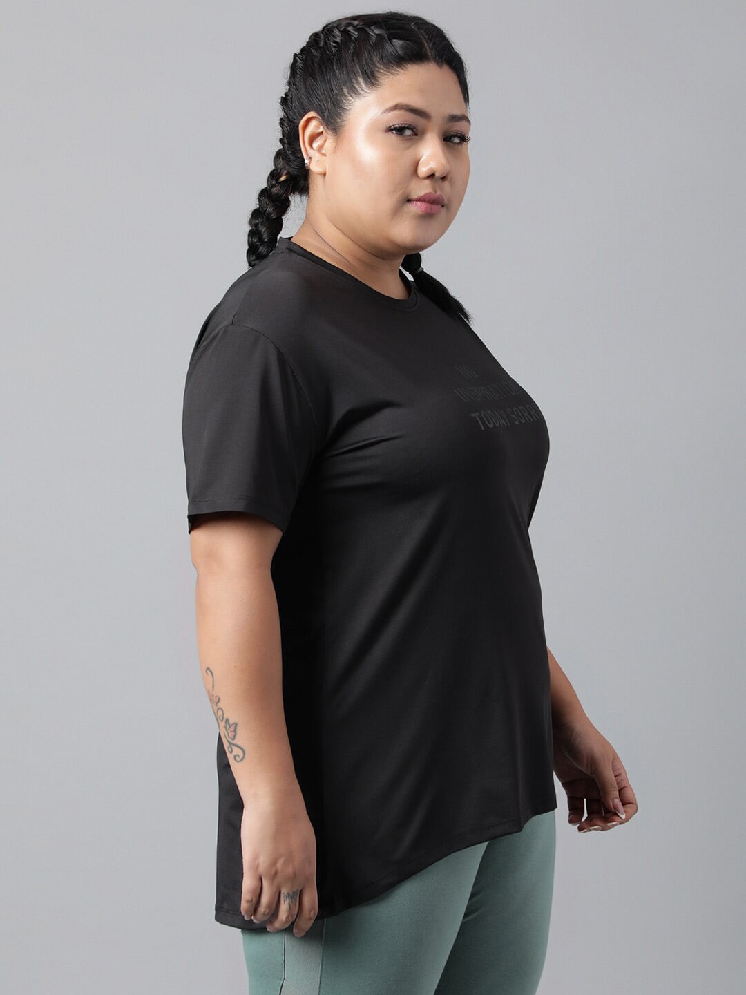 MKH Plus Size Typography Printed Dri-FIT Relaxed Fit Drop-Shoulder Sleeves Gym T-shirt 