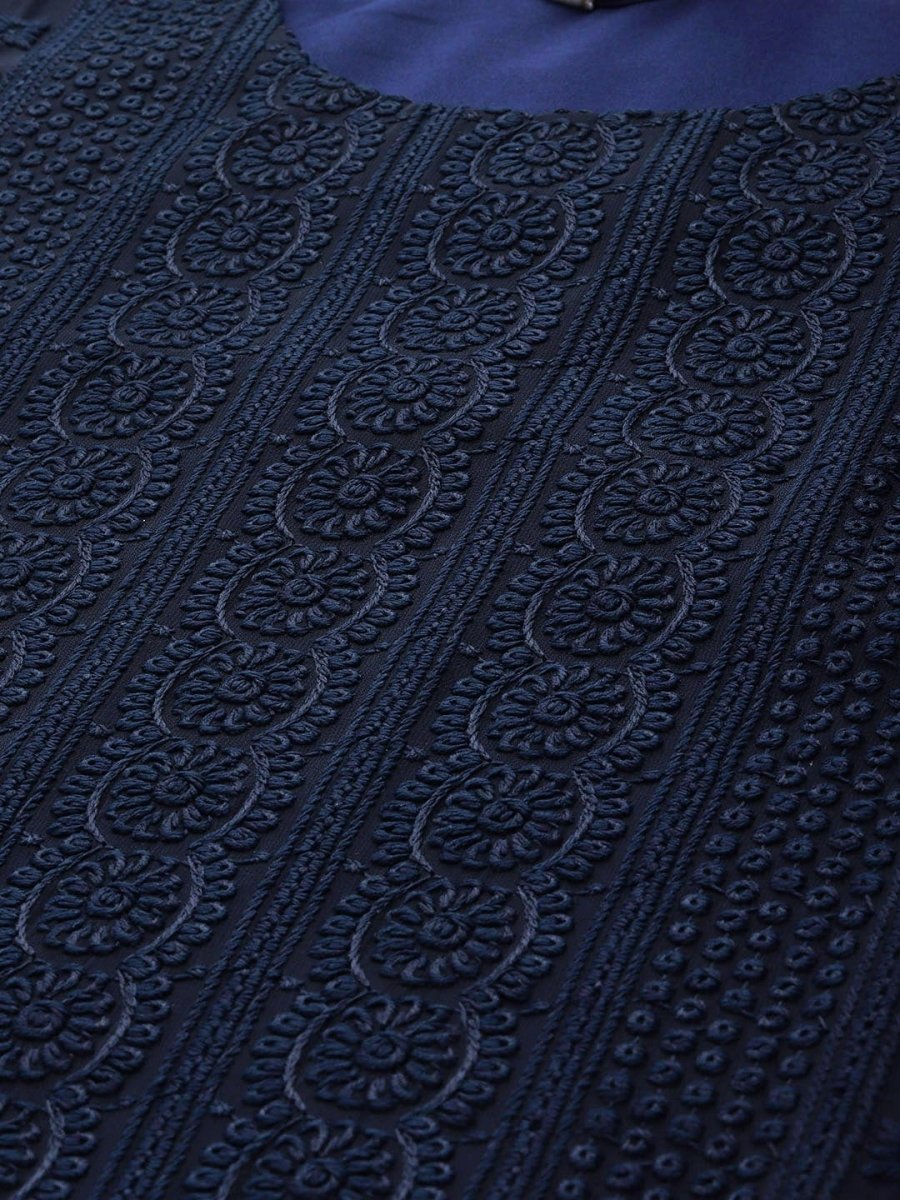 Anouk Women Navy Blue Chikankari Embroidered Kurta with Palazzos 