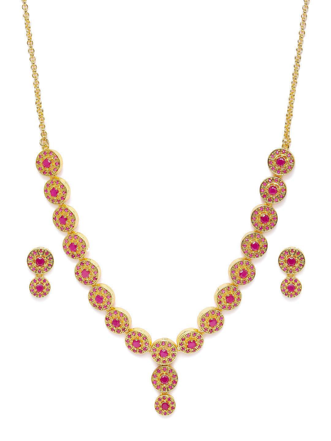 Zaveri Pearls Pink Gold-Plated Cubic Zirconia Studded Jewellery Set - Grab2buy