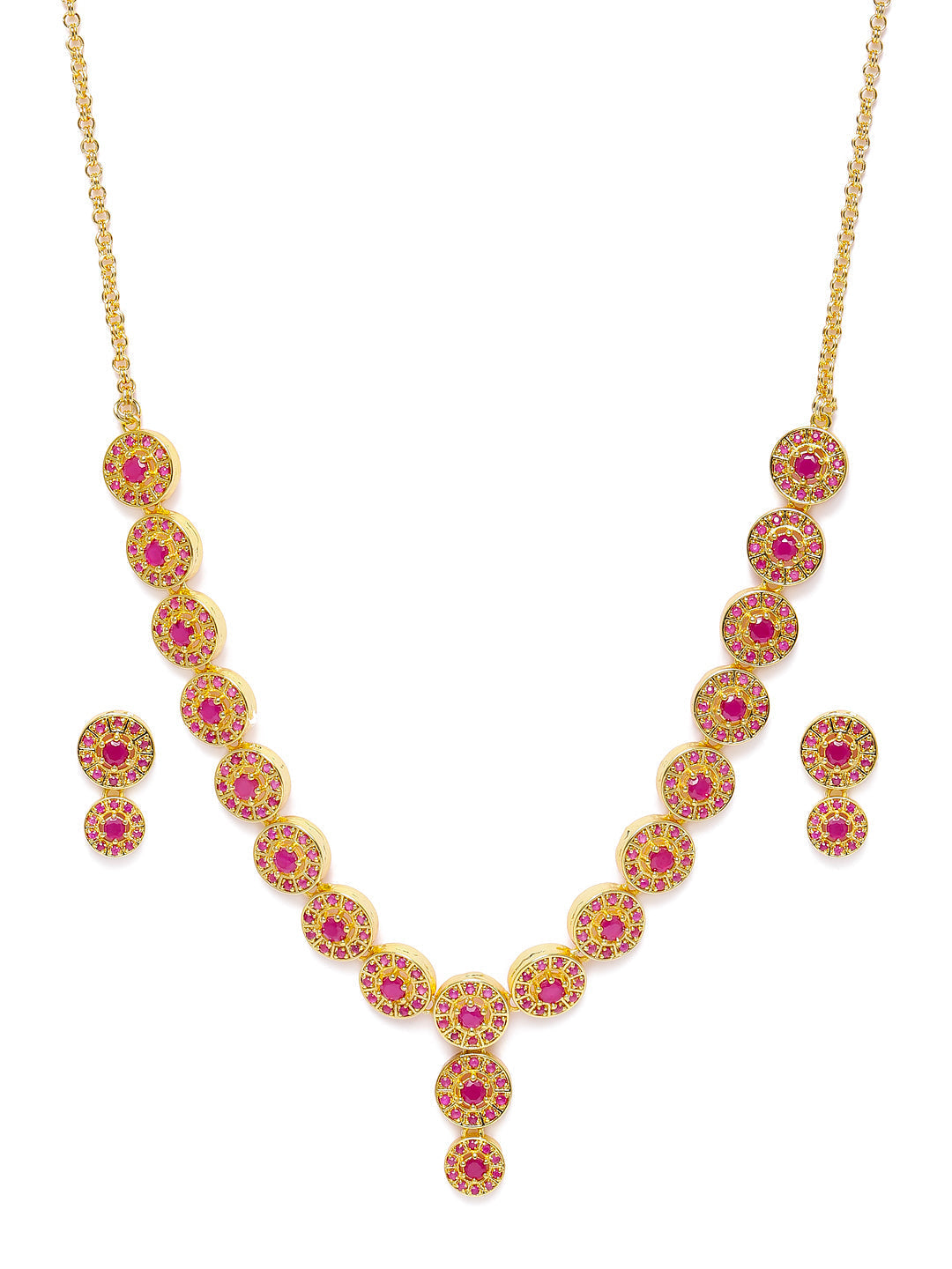 Zaveri Pearls Pink Gold-Polished Cubic Zirconia Studded Jewellery Set