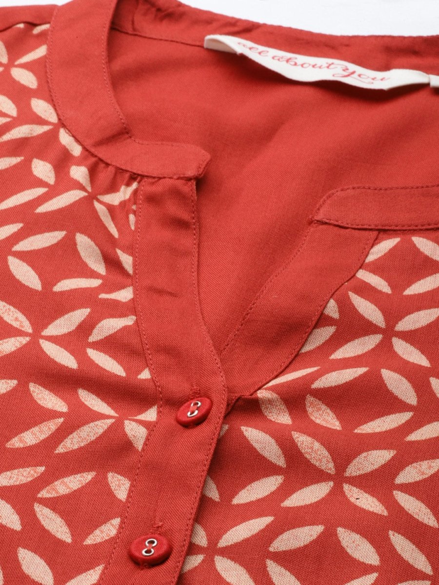 All About You Women Red & Cream Printed Kurta with Trousers